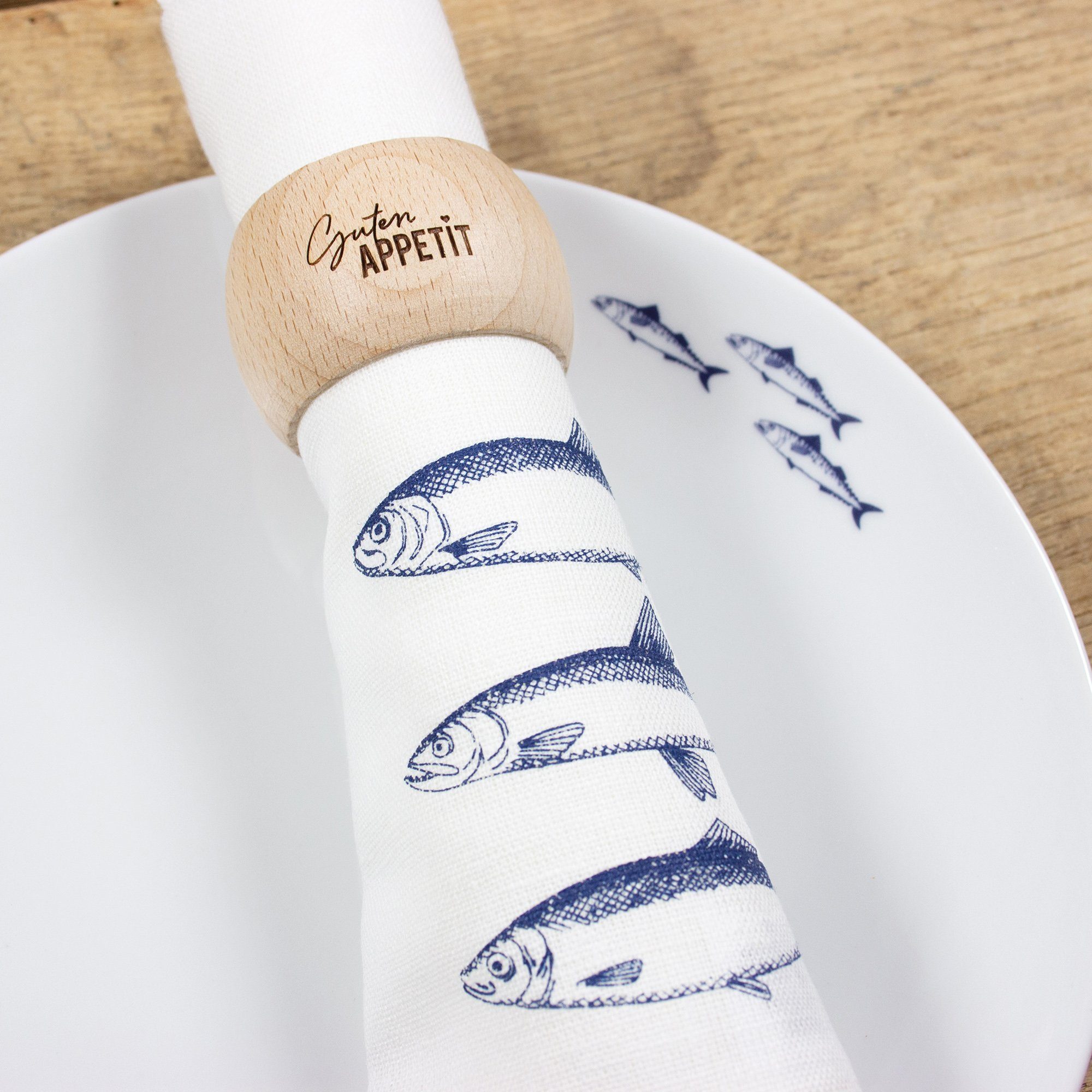 Bow & Hummingbird Stoffserviette maritime Halbleinen-Serviette Fische, Hochwertig im Siebdruck bedruckt