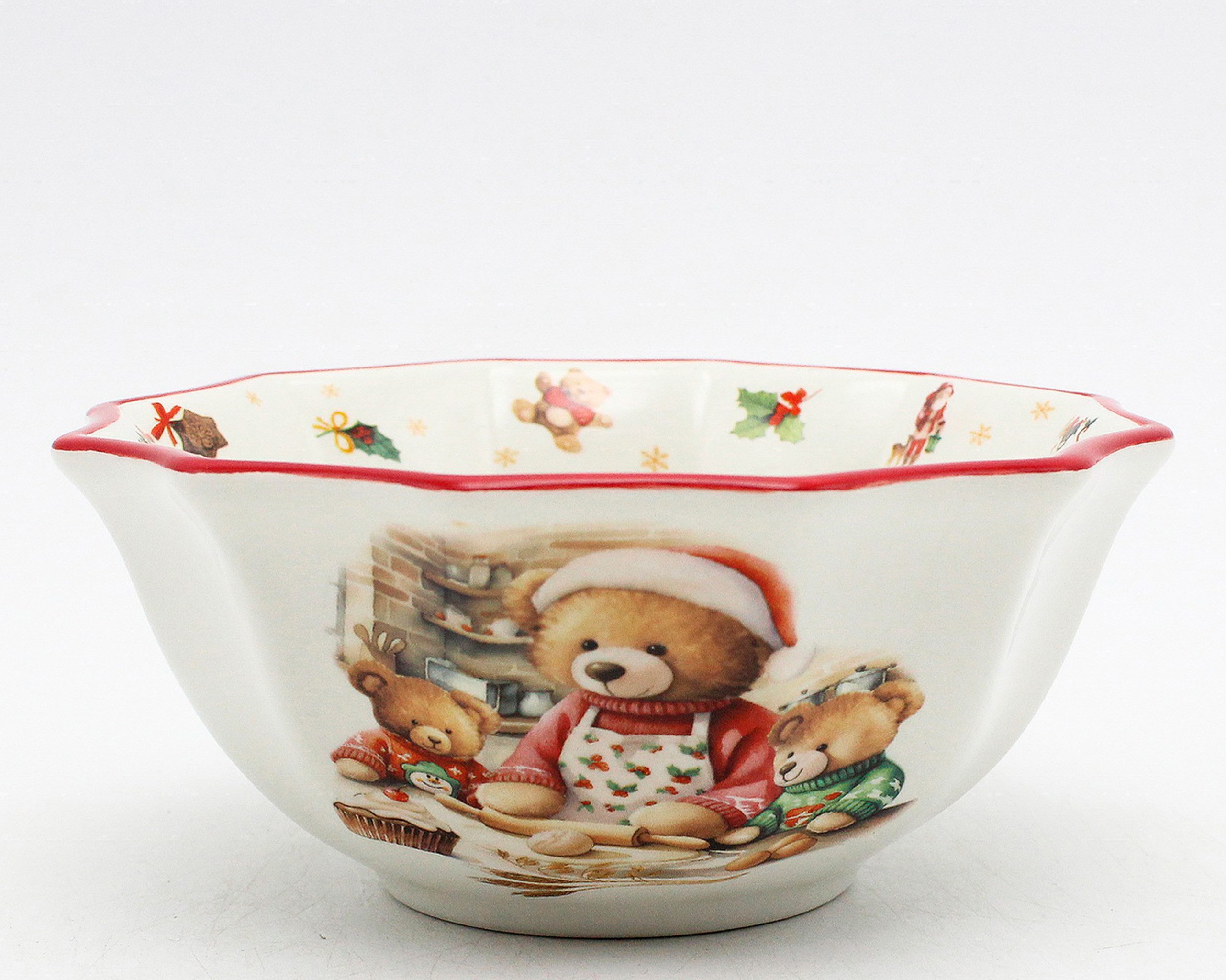 Kaemingk Müslischale, Keramik, Müslischale 16,5cm Keramik mit Weihnachtsbären Motiv Weiß / Bunt
