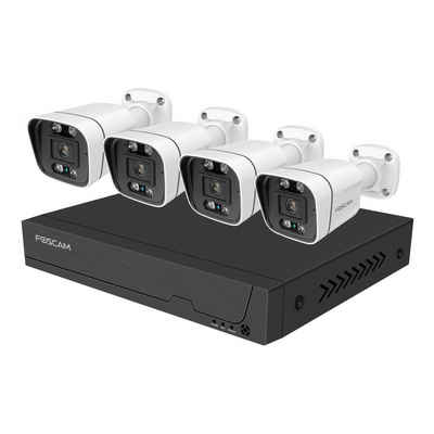 Foscam FNA108E-B4-2T 8-Kanal 4K 8 MP PoE Videoüberwachungsset mit 4x Überwachungskamera (5-tlg., 1x Foscam FNA108E NVR mit 2 TB HDD, 4x Foscam V8EP Überwachungskamera, Plug & Play, PoE (Power-over-Ethernet), Zwei-Wege-Audio und Alarmsirene)
