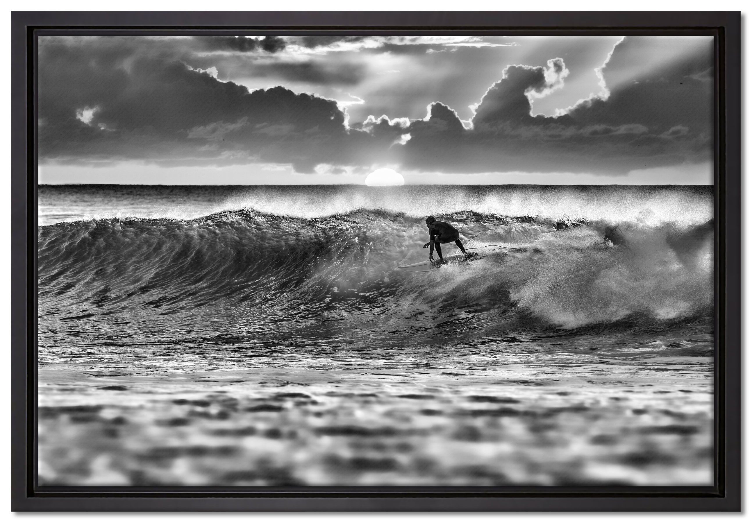 Pixxprint Leinwandbild Surfen Wellenreiten, Wanddekoration (1 St), Leinwandbild fertig bespannt, in einem Schattenfugen-Bilderrahmen gefasst, inkl. Zackenaufhänger | Leinwandbilder