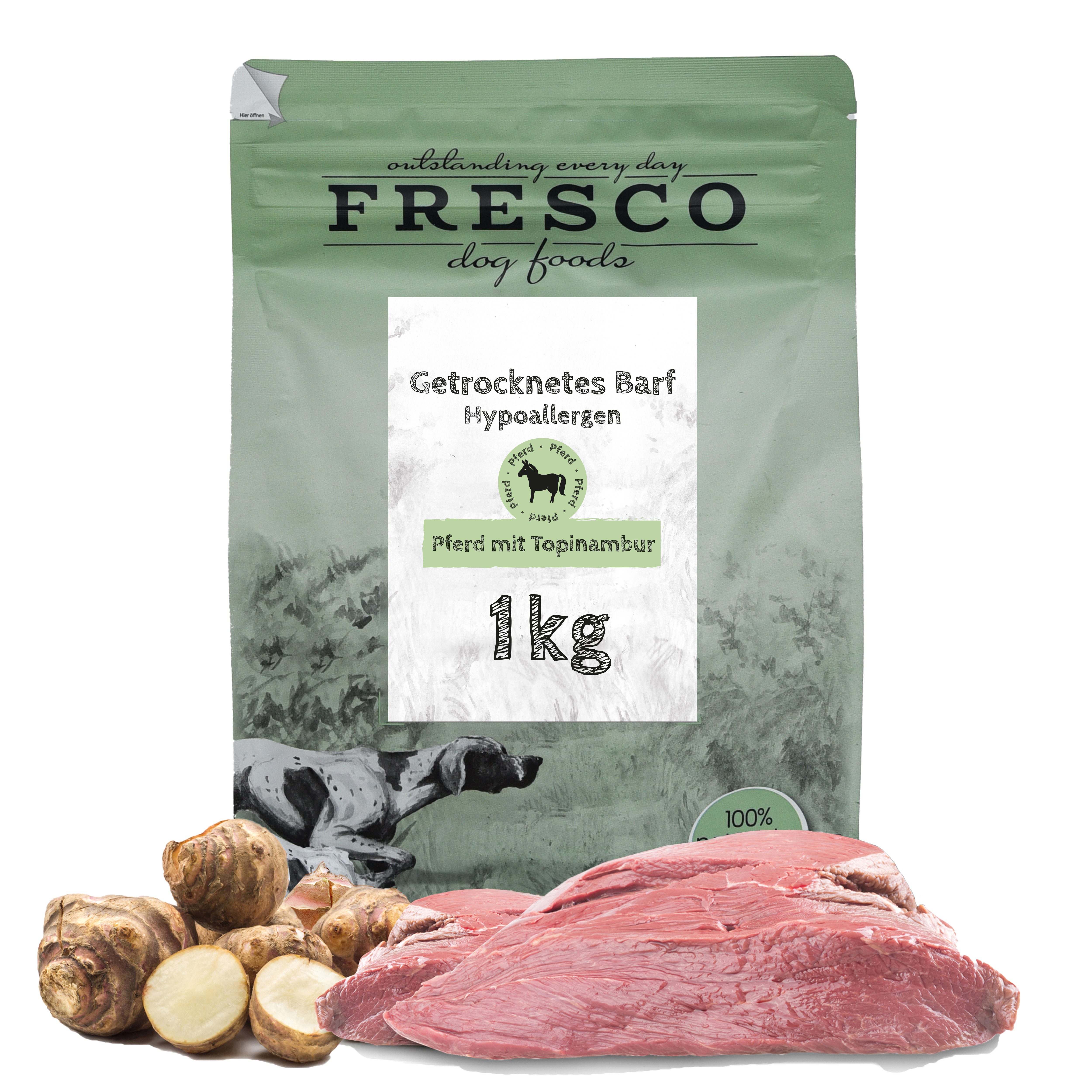 Fresco Dog TrockenBarf Hundefutter Hypoallergen Menü Pferd, 1kg / 2,5kg / 5kg, Trockenfutter für: Hunde, Monoprotein Pferd, getreidefrei und fettarm