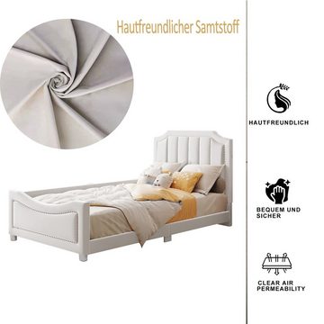 REDOM Kinderbett Polsterbett Schlafsofa Bett Einzelbett, mit Rückenlehne Armlehne (Gästebett Bettgestell Flanell Multifunktionsweichbett 90*200cm), ohne Matratze