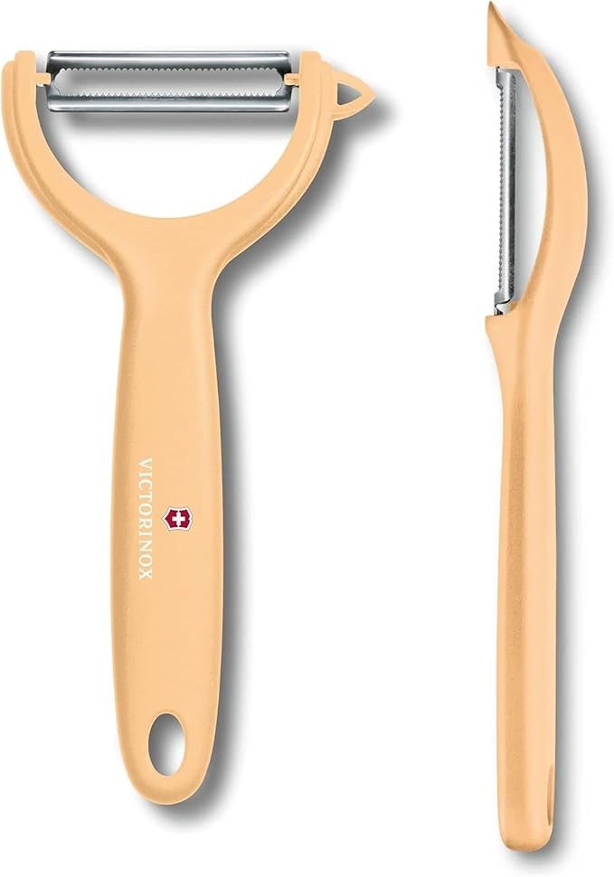 Victorinox Spargelschäler Universalschäler Duo Pack, extra scharf, Zackenschliffklinge, zweis, chneidig, ergonomischer Griff, Limited Edition Hellorange