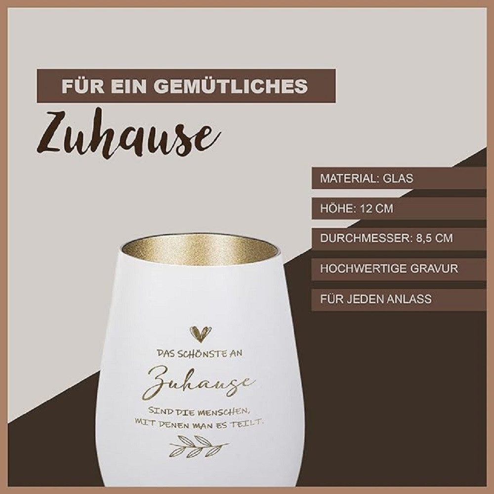 Der Porzellan-Laden Windlicht Handgefertigtes Windlicht, Gravur 'Das schönste an Zuhause sind die