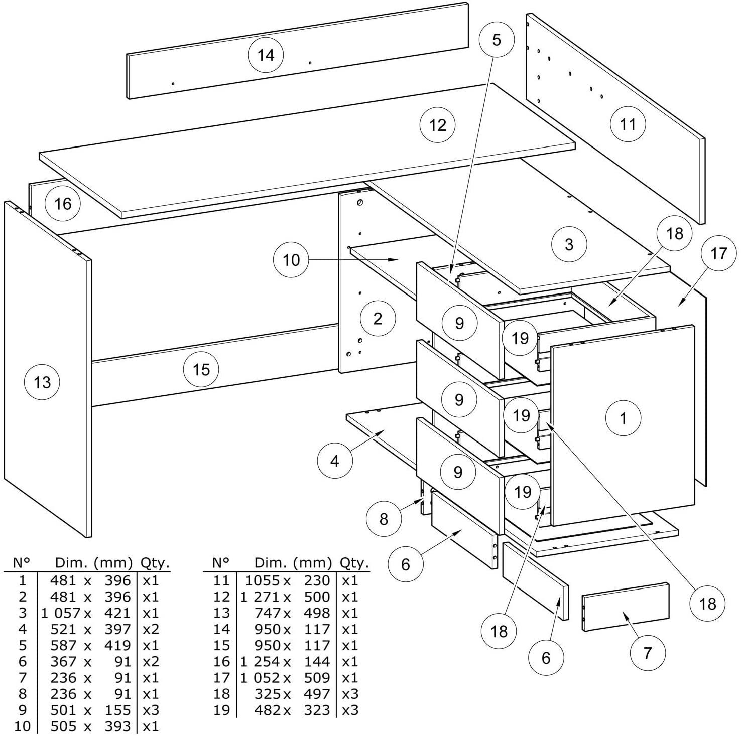 habeig Eckschreibtisch Eck-Schreibtisch #881 Eiche weiß Computertisch PC-Tisch