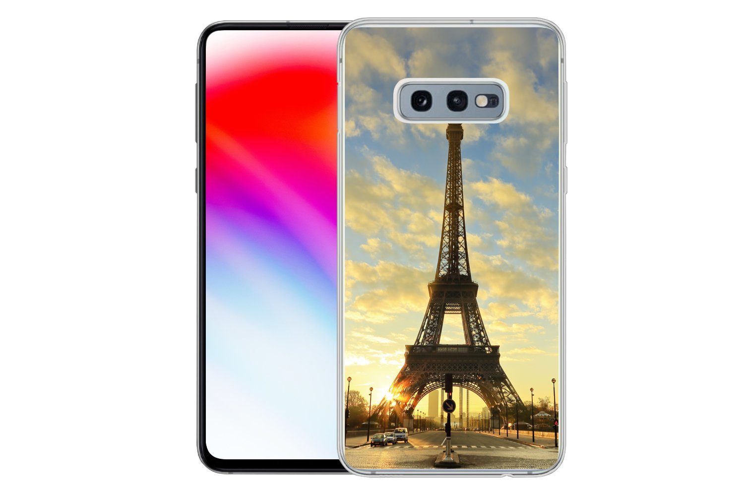 MuchoWow Handyhülle für Samsung Galaxy S10e Der Eiffelturm mit einem einzigartigen orangef, Phone Case, Silikon, Schutzhülle Dünn
