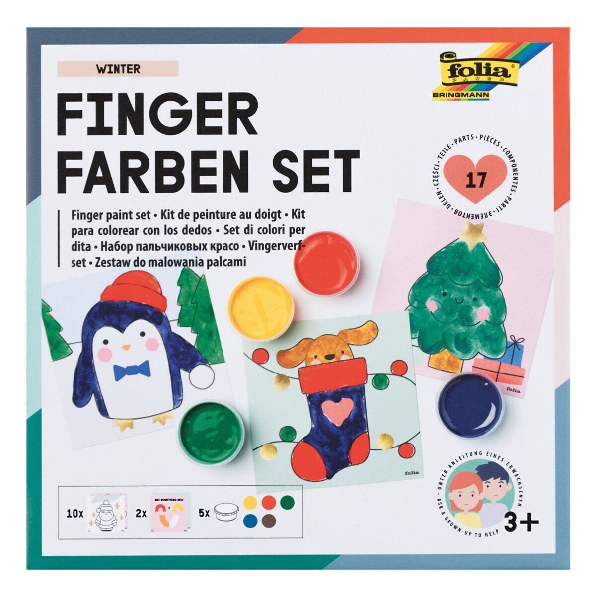 Folia Malpalette WINTER, 5x Fingermalfarbe & 10 Ausmalbögen