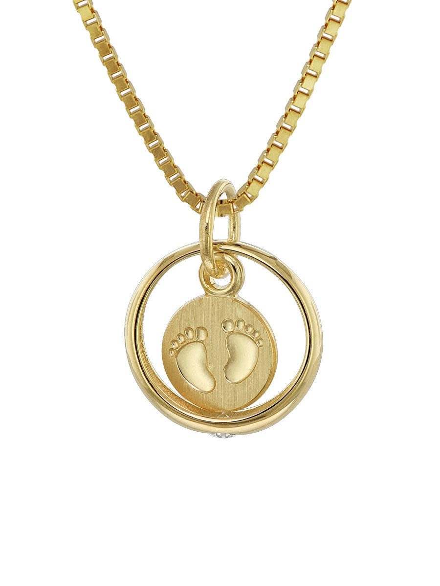 trendor Kette mit Anhänger Taufring Babyfüße Gold 585 / 14 Karat mit vergoldeter Kette