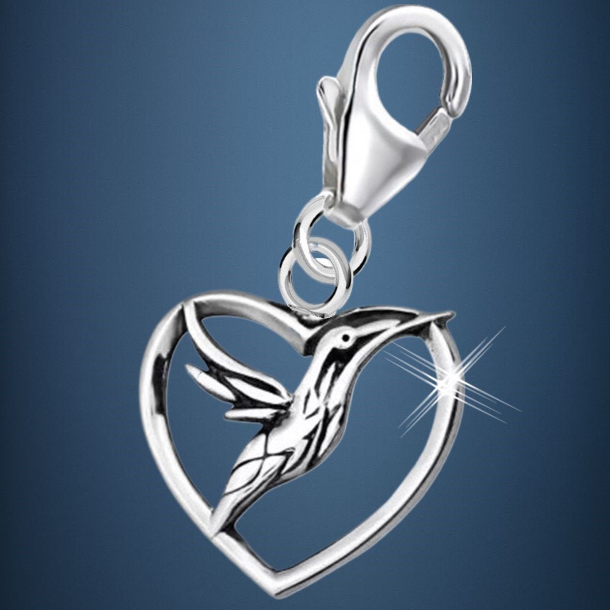 Goldene Hufeisen Charm Herz Herz Vogel Karabiner Charm Anhänger 925 Sterling Silber Damen Herren