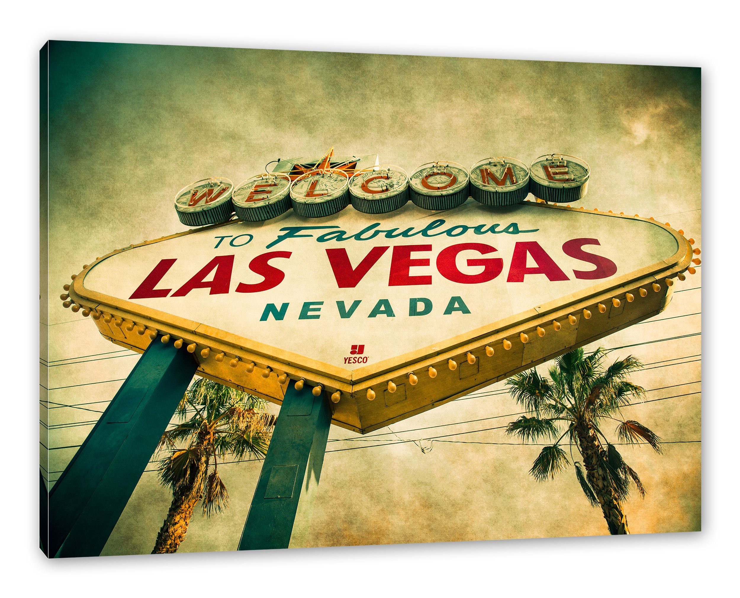 Pixxprint Leinwandbild Las Vegas Ortsschild, Las Vegas Ortsschild (1 St), Leinwandbild fertig bespannt, inkl. Zackenaufhänger