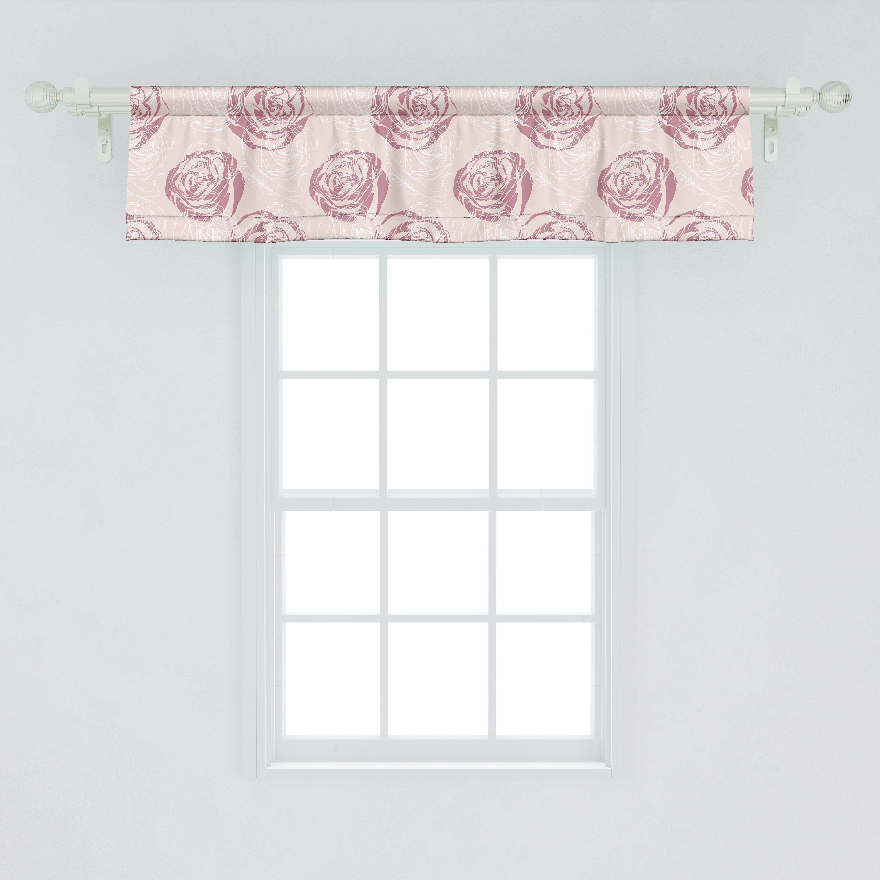 Scheibengardine Vorhang Volant für Küche Abakuhaus, Silhouetten mit Dekor Schlafzimmer Romantisch Rose Microfaser, Pastel Stangentasche