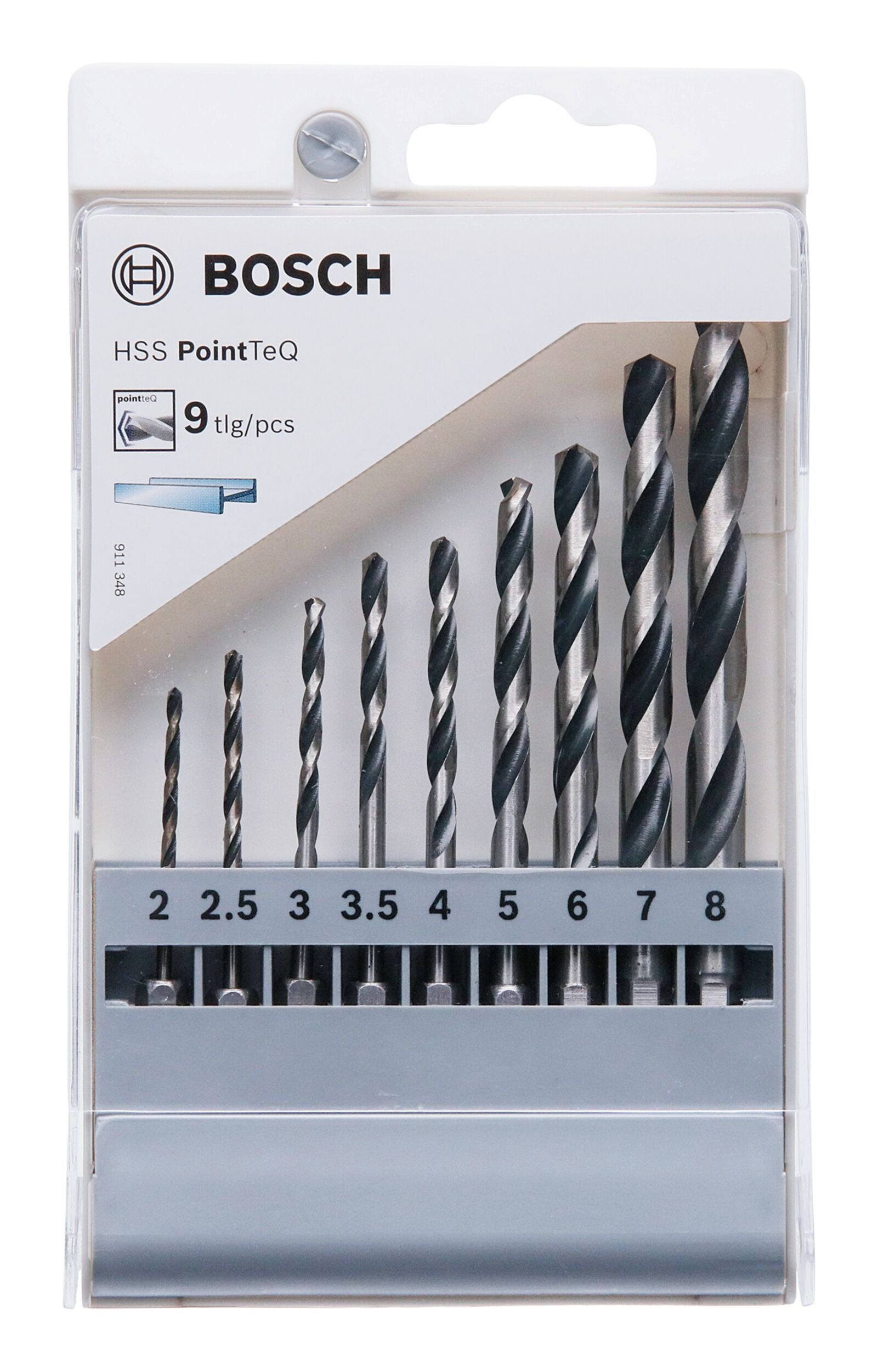 BOSCH Metallbohrer, HSS PointTeQ Sechskantbohrer-Set, 9-teilig 2-8 mm