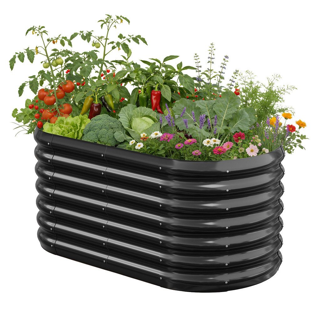 Meulbaty Blumenkasten Elegantes, ovales Hochbeet aus Metall, harmonisch & sicher für Garten (1 St), aus feuerverzinktem Stahl, inklusive Staunässeschutz