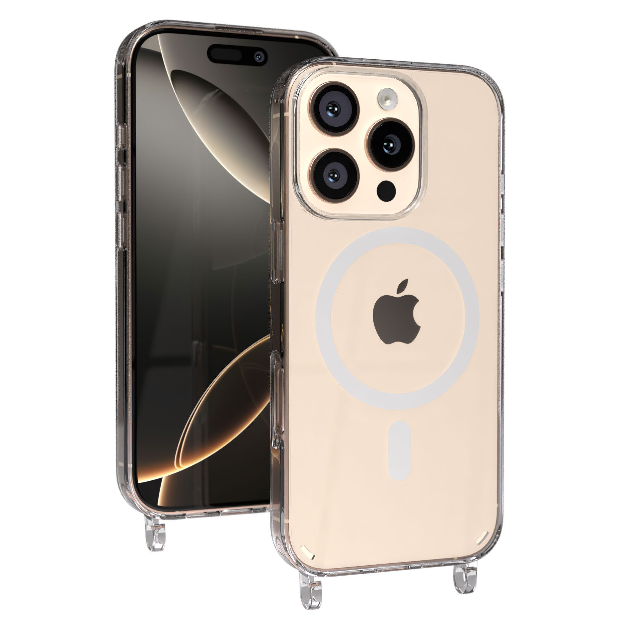 EAZY CASE Handykette MagSafe Handyhülle für Handyketten Apple Modelle 6,3 Zoll, MagSafe Silikonhülle mit Ösen, Transparent für Apple iPhone 16 Pro