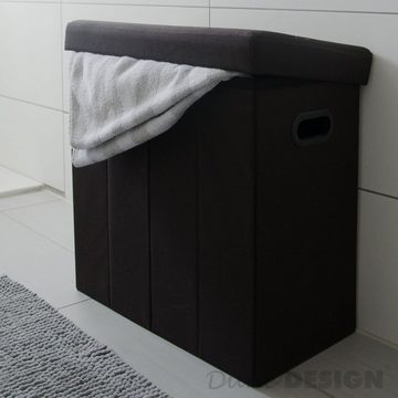 DuneDesign Wäschekorb Faltbarer Wäschekorb 70L Wäschetruhe mit Deckel, Leinen Optik 50x28x50cm braun