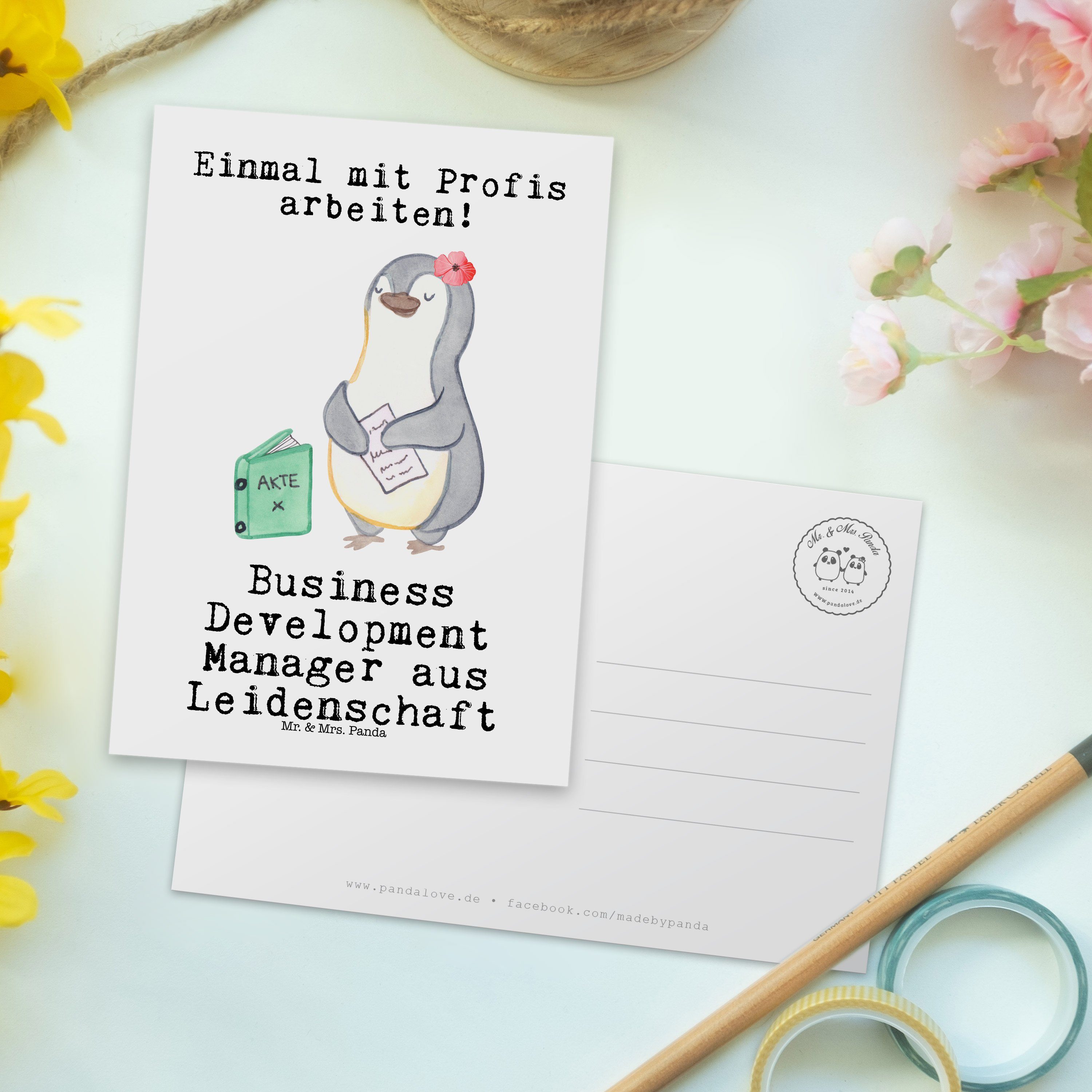 Mr. Postkarte Weiß Manager aus Business - Development - Koll Mrs. Leidenschaft Panda & Geschenk,