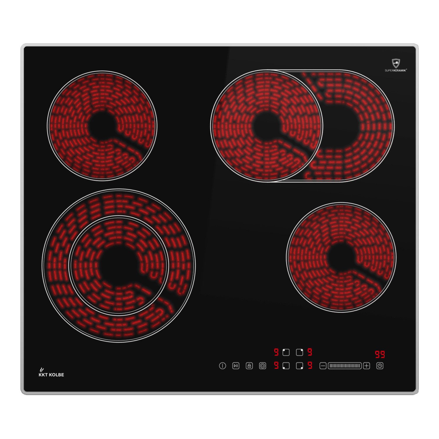 KKT KOLBE Elektro-Kochfeld CH5901AL, 59cm Herdplatte Kochfeld Kochplatte Glaskeramik 4 Zonen Autark Rahmen
