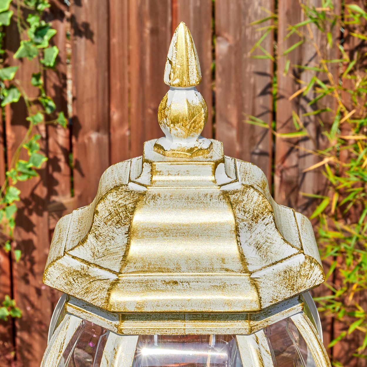 hofstein Pollerleuchte Außenwegeleuchte aus Metall/Kunststoff in Weiß/Goldfarben/Klar, ohne Leuchtmittel, Wegeleuchte im Vintage/Antik/Landhaus-Design, Höhe 205 cm, 1xE27, IP44