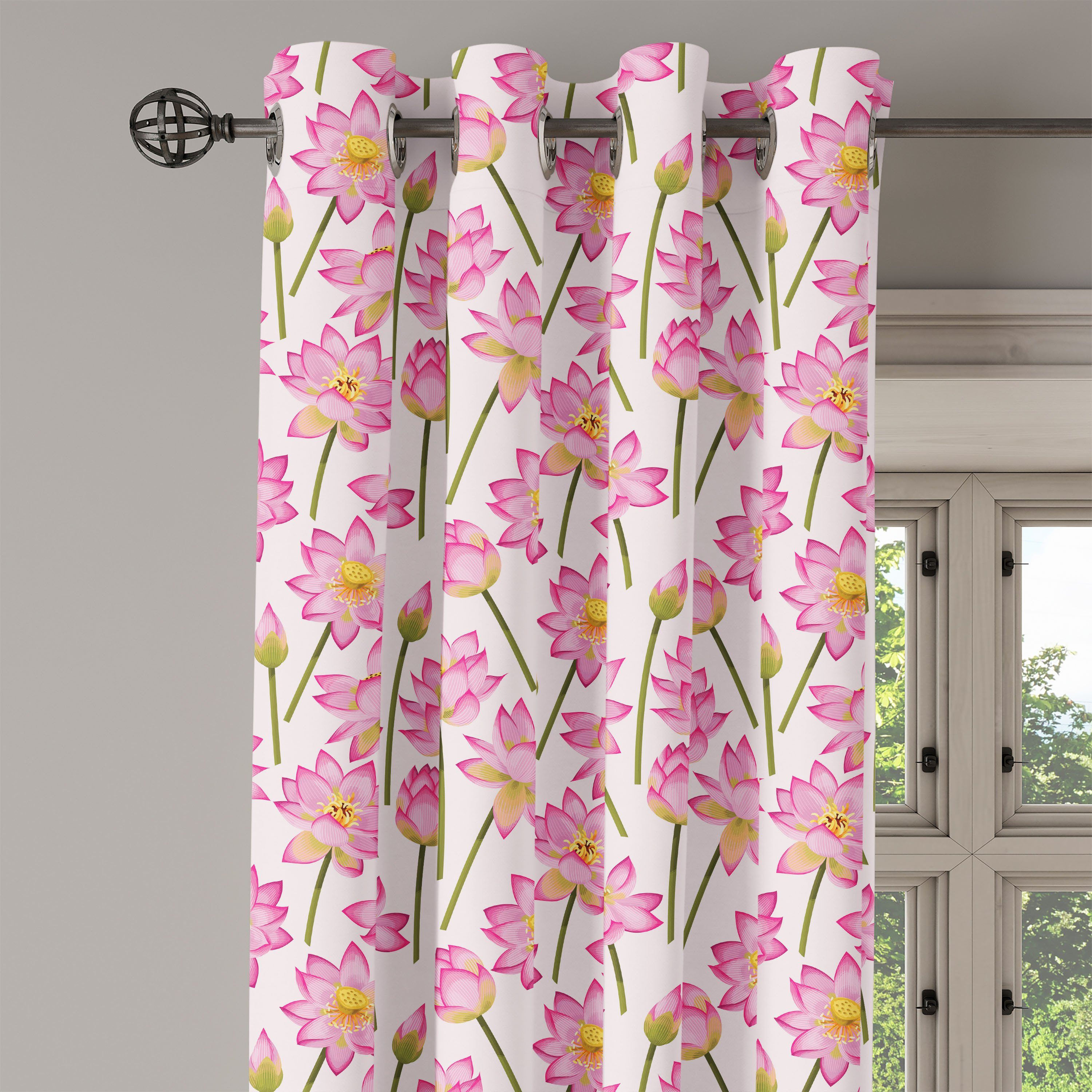 Dekorative Abakuhaus, Wohnzimmer, Schlafzimmer Frühlingsblume für Lotus Blühende 2-Panel-Fenstervorhänge Gardine