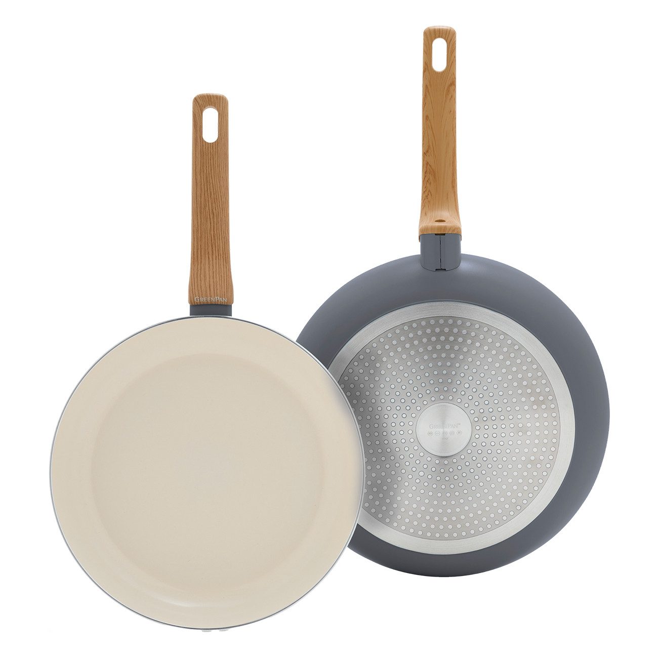 GREENPAN Pfannen-Set Essence 2-tlg. Pfannen-Set grau 26 cm & 30 cm Spülmaschinenfest, Aluminium, Kratzfest, Keramik, alle Herdarten, Backofengeeignet, Ø 26 & 30 cm