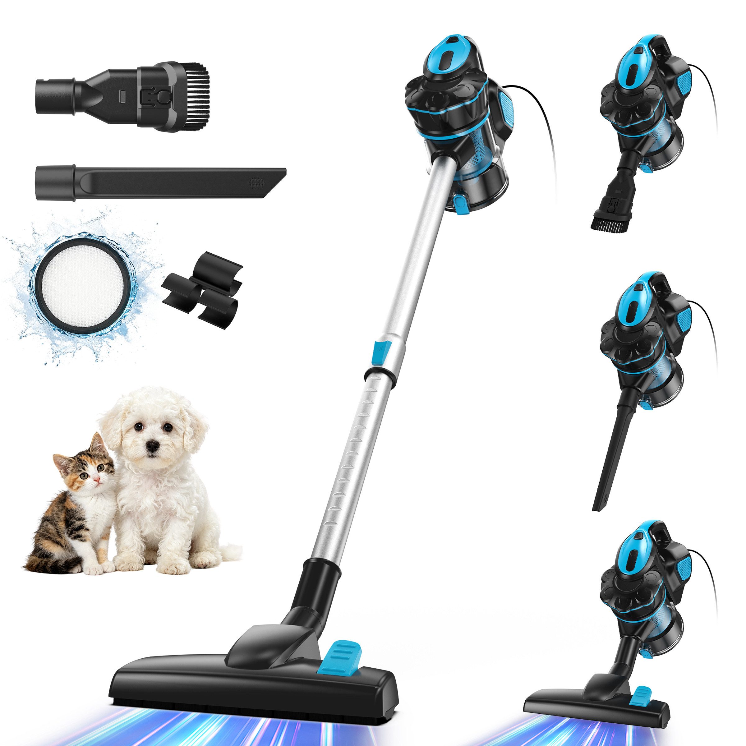 INSE Stielstaubsauger I5, 600 W, beutellos, 18KPa Saugleistung, 6M Kabel, 2-in-1-Bodenbürste, 1 L Staubbehälter