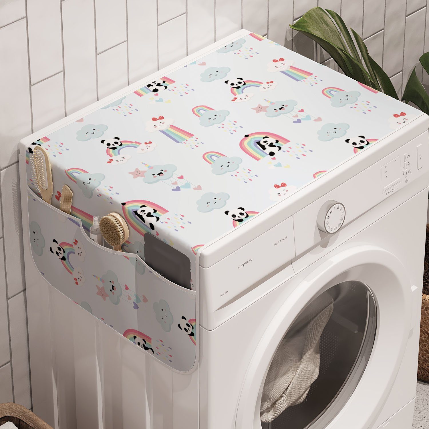 Abakuhaus Badorganizer Anti-Rutsch-Stoffabdeckung für Waschmaschine und Trockner, Panda Einhorn Wolken Regen Herzen