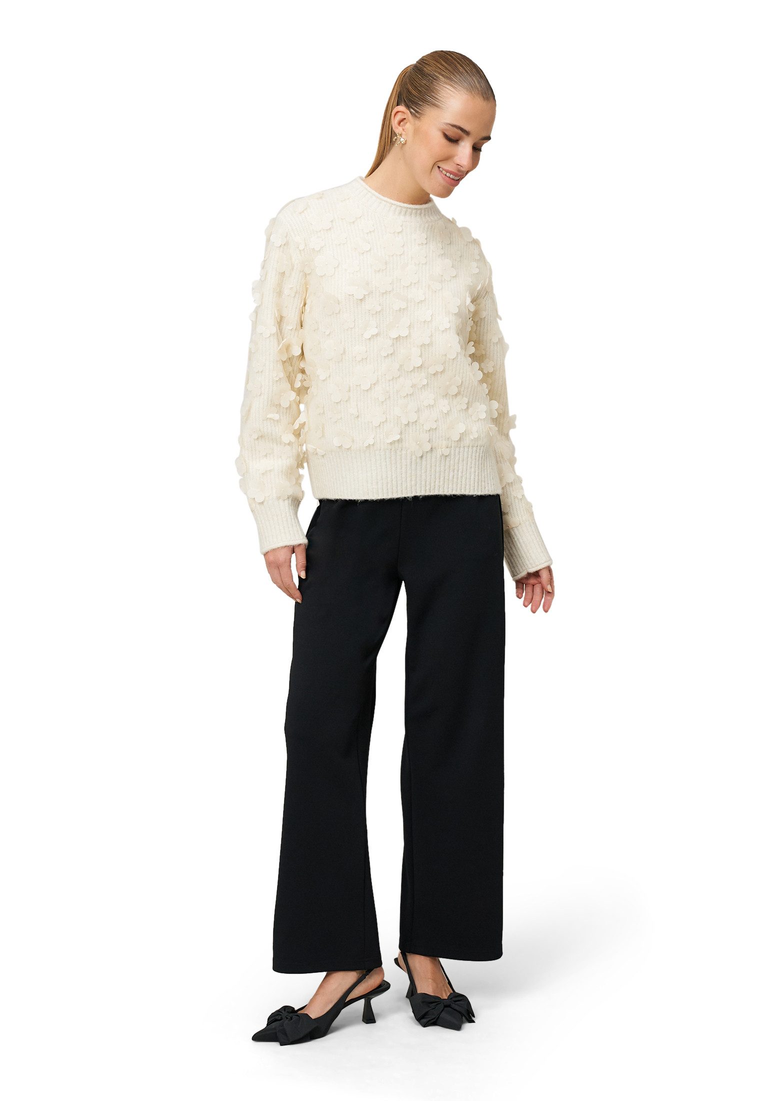 Zero Strickpullover Damen mit 3 D Blüten (1-tlg) weiteres Detail