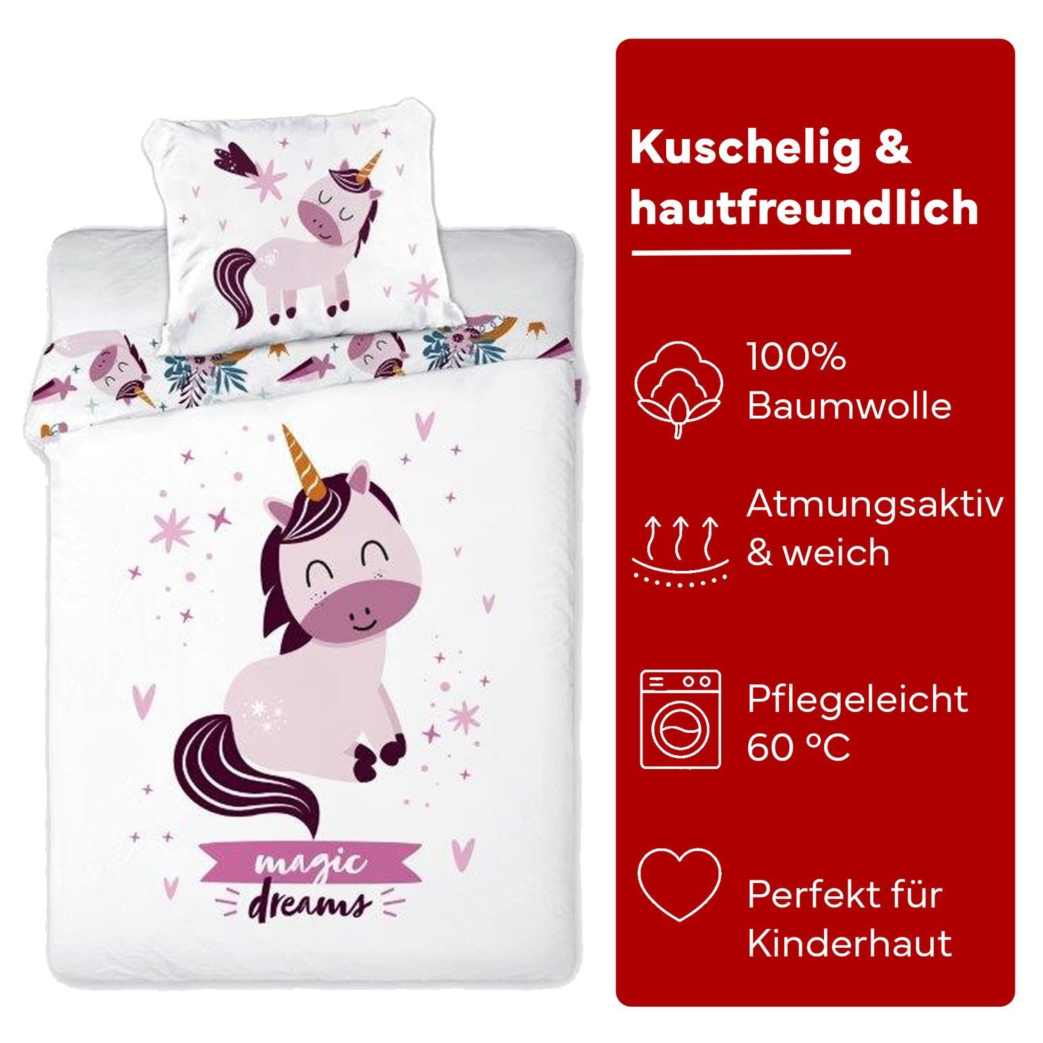 texpot Bettwäsche Kinderbettwäsche Einhorn bedruckt Garnitur, 2 teilig