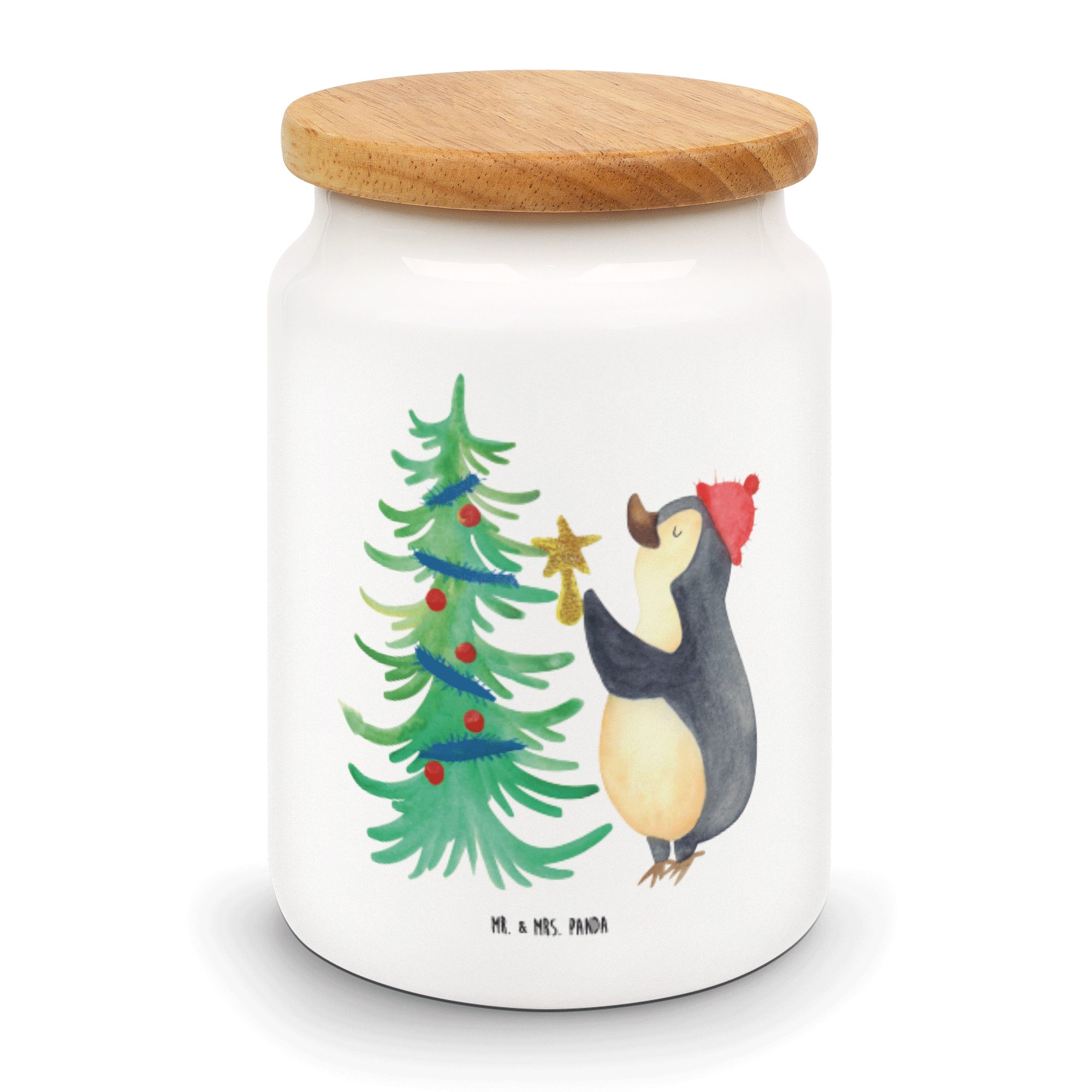 Mr. & Mrs. Panda Vorratsdose Pinguin Weihnachtsbaum - Weiß - Geschenk, Dose, Winter, Weihnachten, Keramik, (1-tlg)