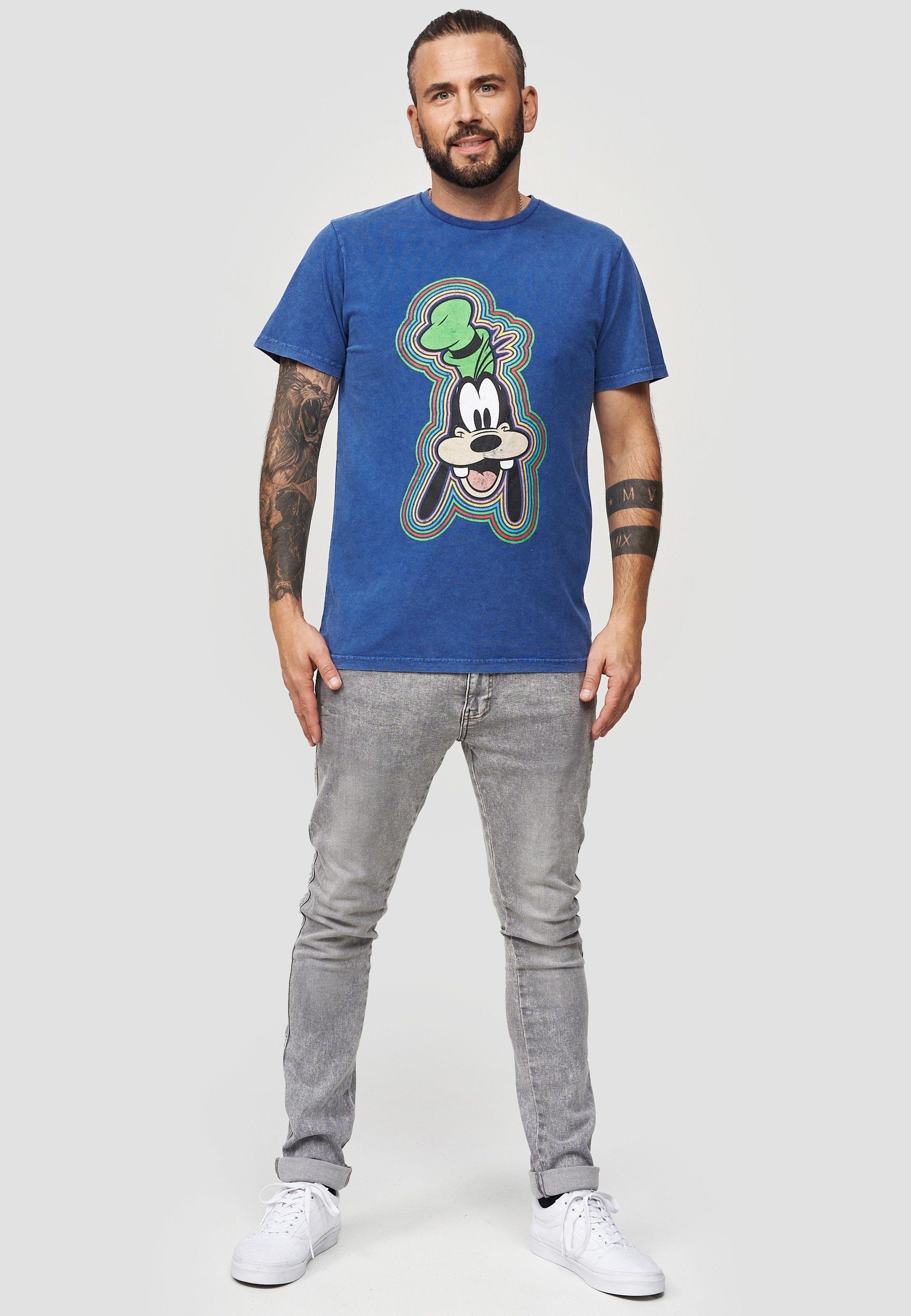 GOTS Blau Recovered Outline T-Shirt Disney Goofy Bio-Baumwolle zertifizierte