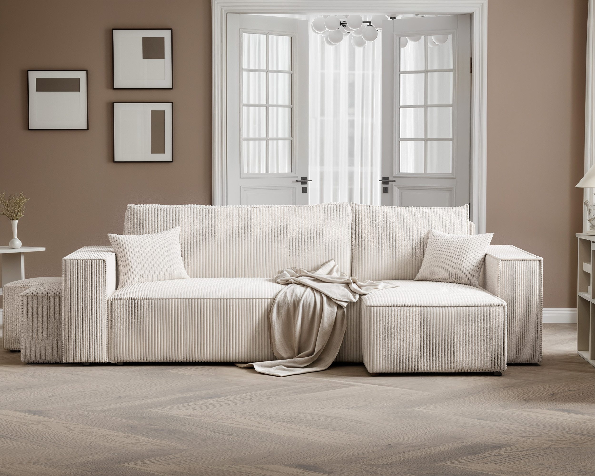 yourhouse24 Ecksofa PARIS in L-Form inkl. 2 Hocker – Schlaffunktion & Bettkasten, mit Schlaffunktion und Bettkasten, Seite universal