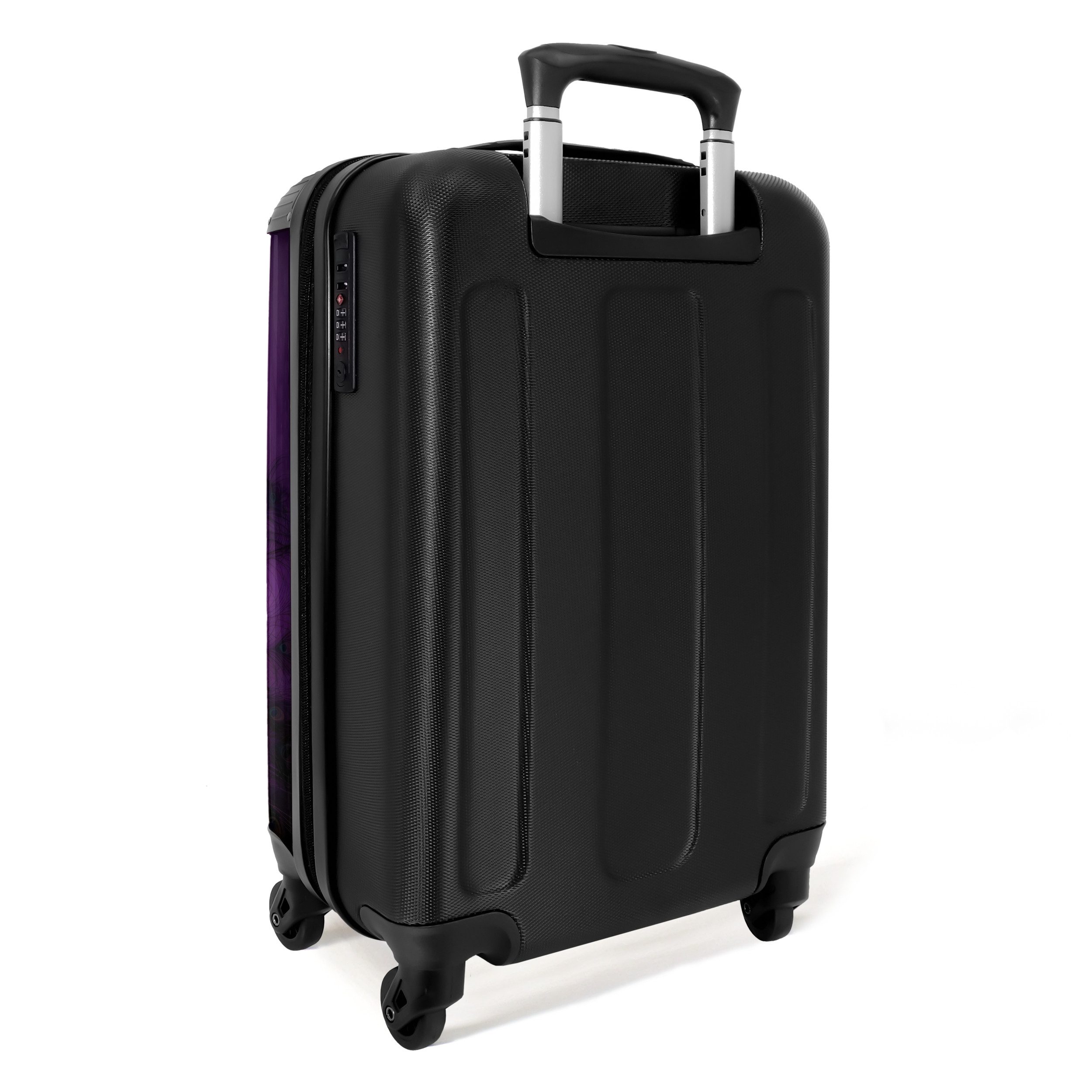 NoBoringSuitcases.com© Hartschalen-Trolley Pfau mit Kochmütze auf lila Hintergrund 55x35x20cm, Reisetasche mit Rollen, Koffer Handgepäck Flugzeug