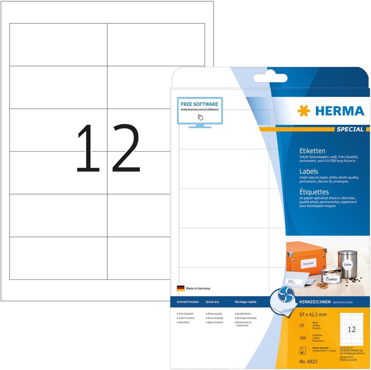 Etiketten Inkjet-Etiketten weiß 96,5x42,3mm Special A4 VE=300 Stück (32 Stück)