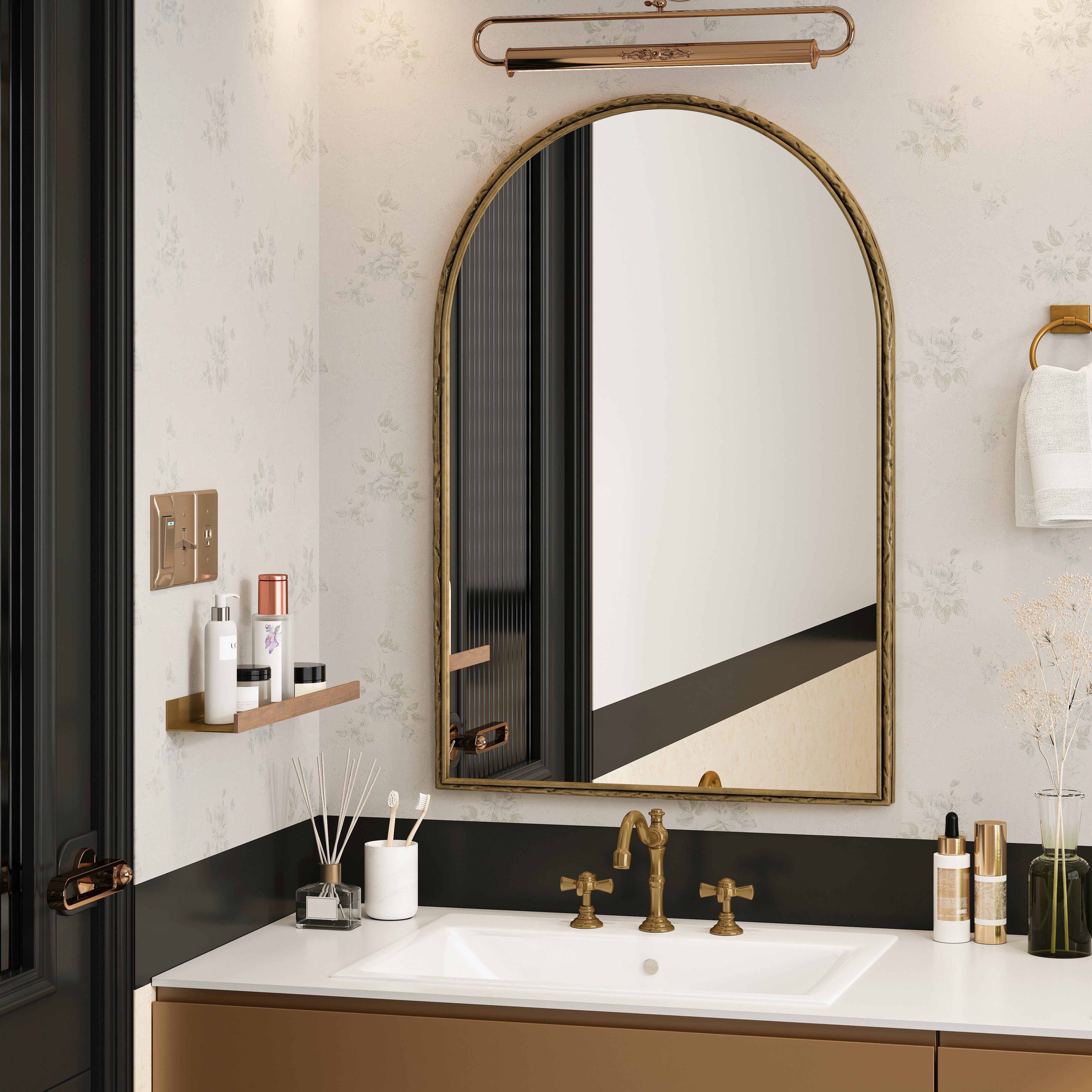 Celya Badspiegel Spiegel groß, Wandspiegel Modern, Badezimmer Spiegel (Spiegel für Wanddekoration, gold), Gewölbter Spiegel