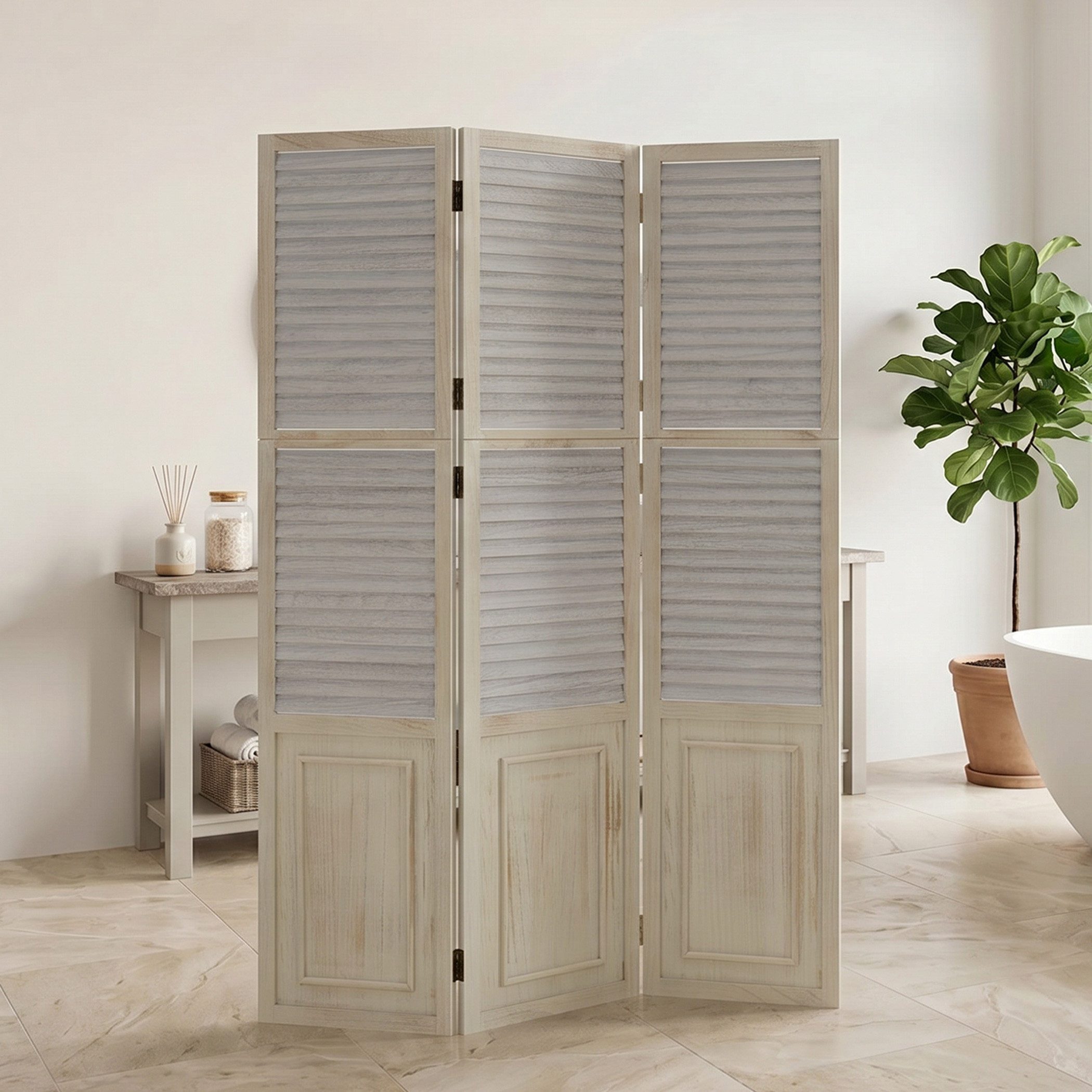 Homestyle4u Paravent Raumteiler Trennwand Holz Sichtschutz Grau Indoor Sichtschutz faltbar (3-teilig)