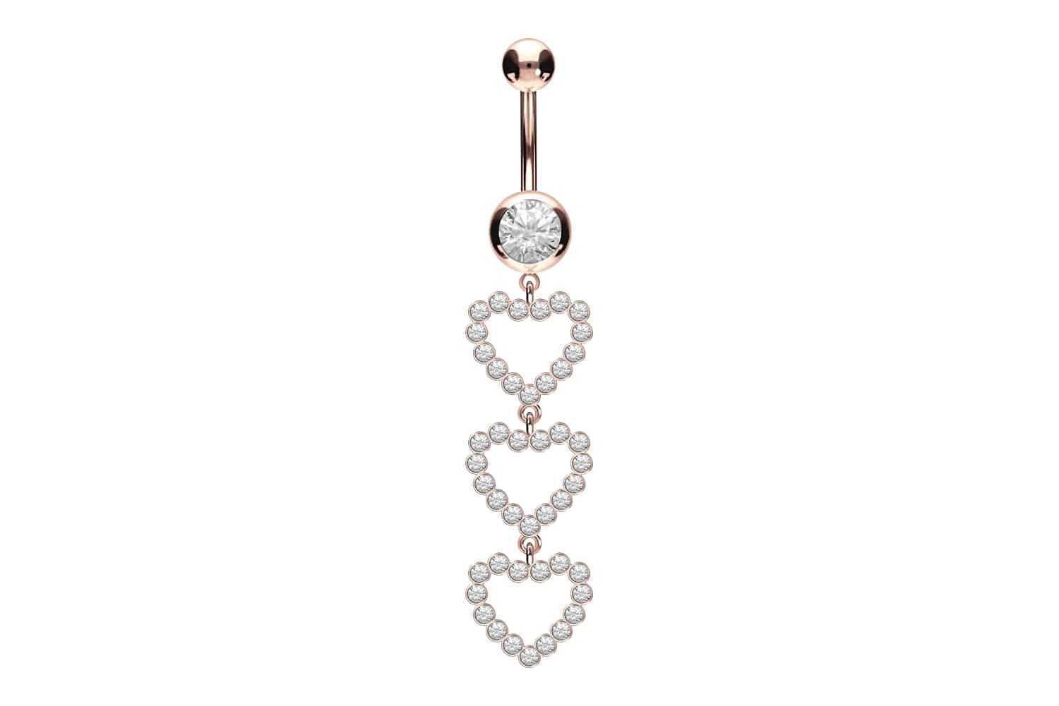 PIERCINGLINE Bauchnabelpiercing Chirurgenstahl Bananabell 3 KRISTALLHERZEN günstig online kaufen