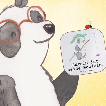 Mr. & Mrs. Panda Getränkeuntersetzer Panda Angeln - Weiß - Geschenk, Sportler, Angler, Hobbyangler, Geträn, 1-tlg., Glänzende Oberfläche
