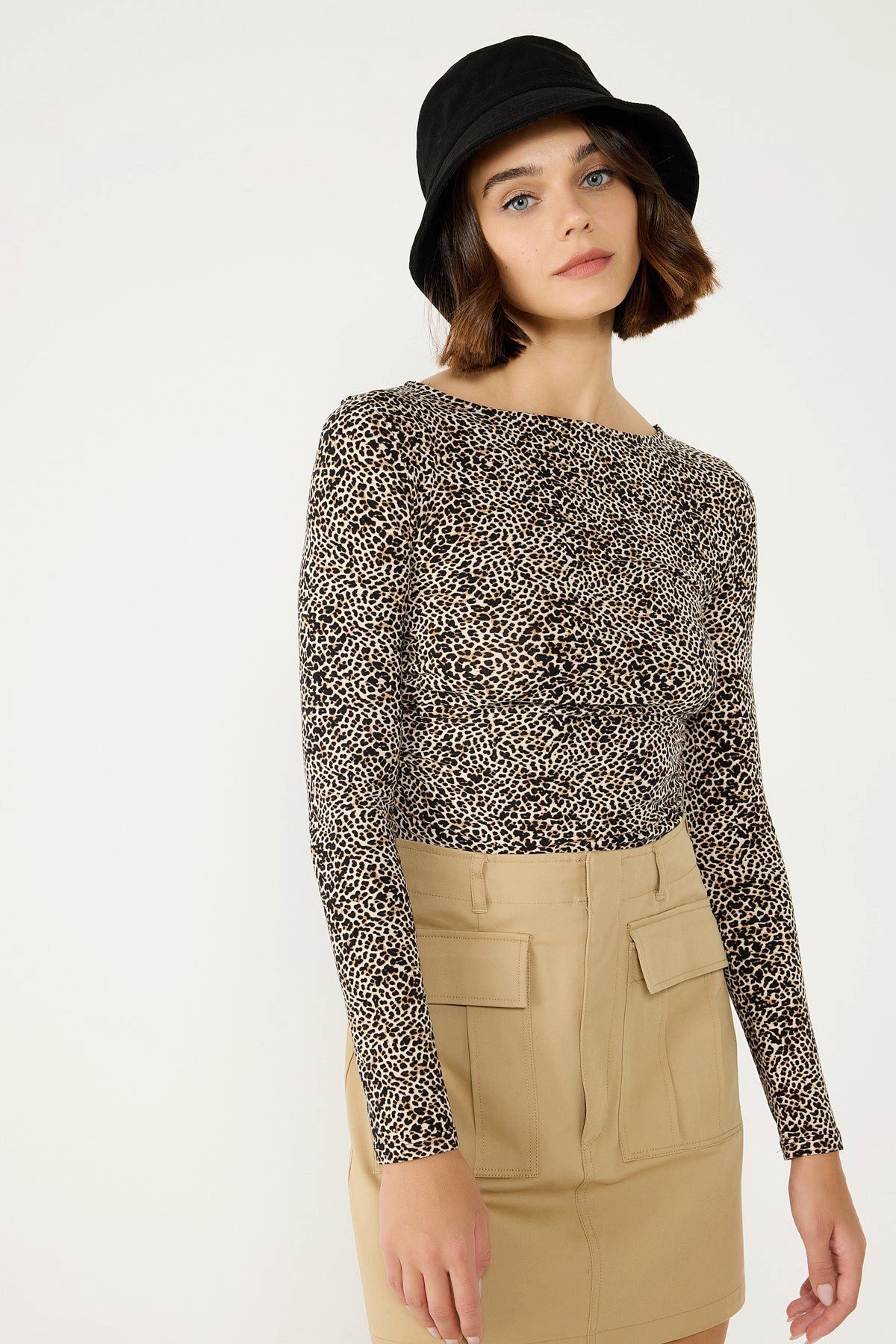 No Matter What Blusenbody Langärmelige Bluse mit Leopardenmuster