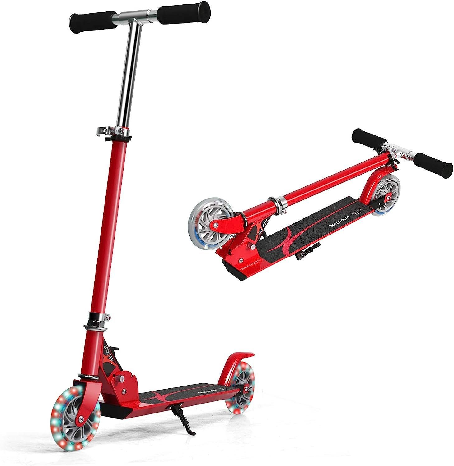 4 mit Rädern, Jahre ab Scooter, Roller Cityroller KOMFOTTEU LED Kinder rot