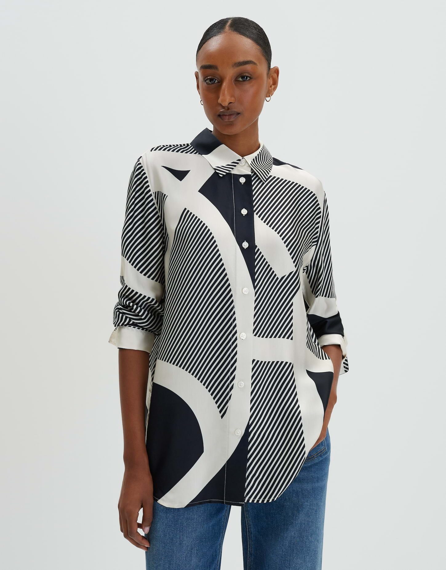 Satinbluse Printbluse ZOUNA Loose aus schimmernder Viskose