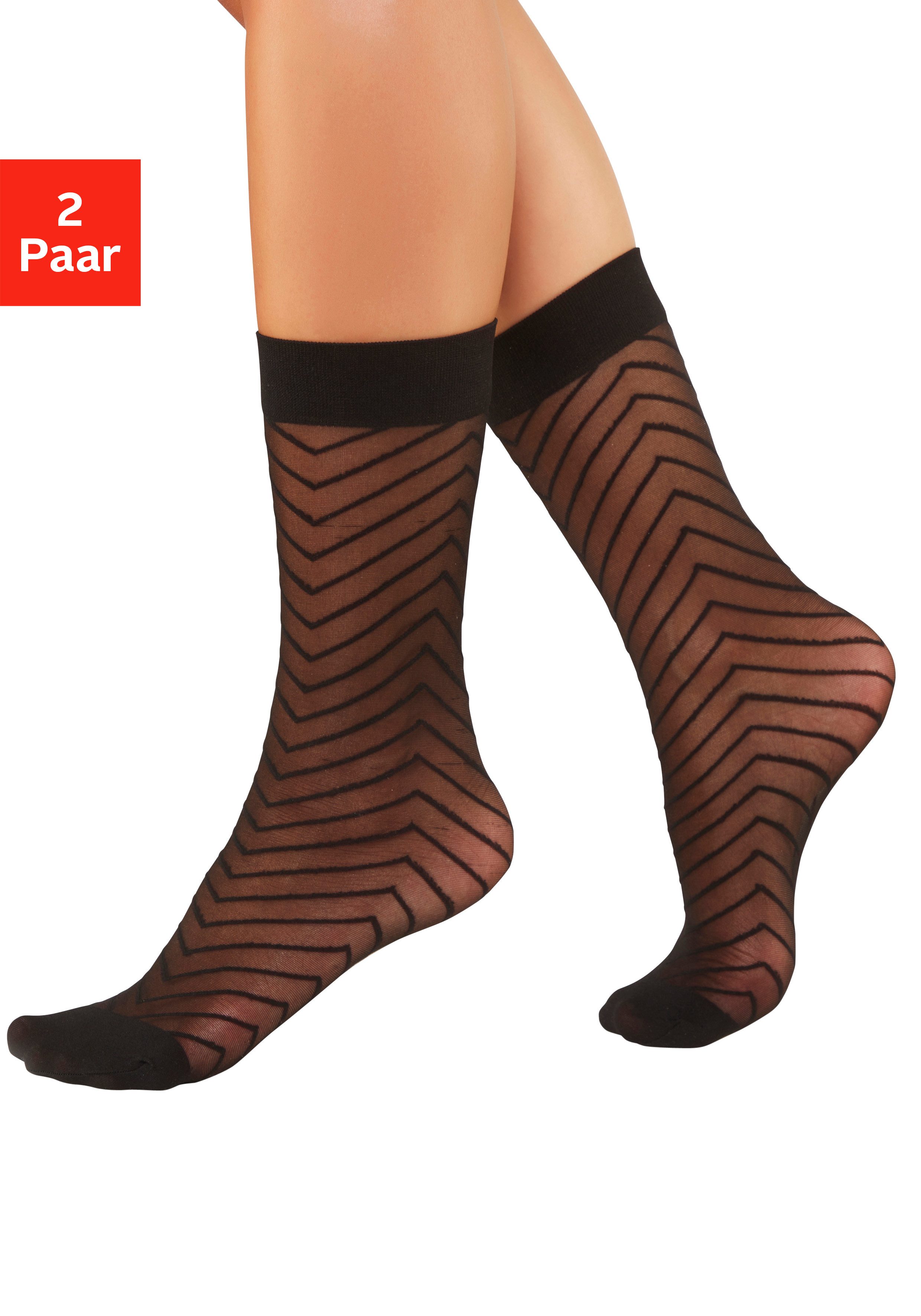 Vivance by Lascana Feinsöckchen Transparente Nylon Socken, Damen Feinstrümpfe, für Alltag und Büro (Packung, 2-Paar, Gr. 35/38 bis G.39/42) mit Streifen Design