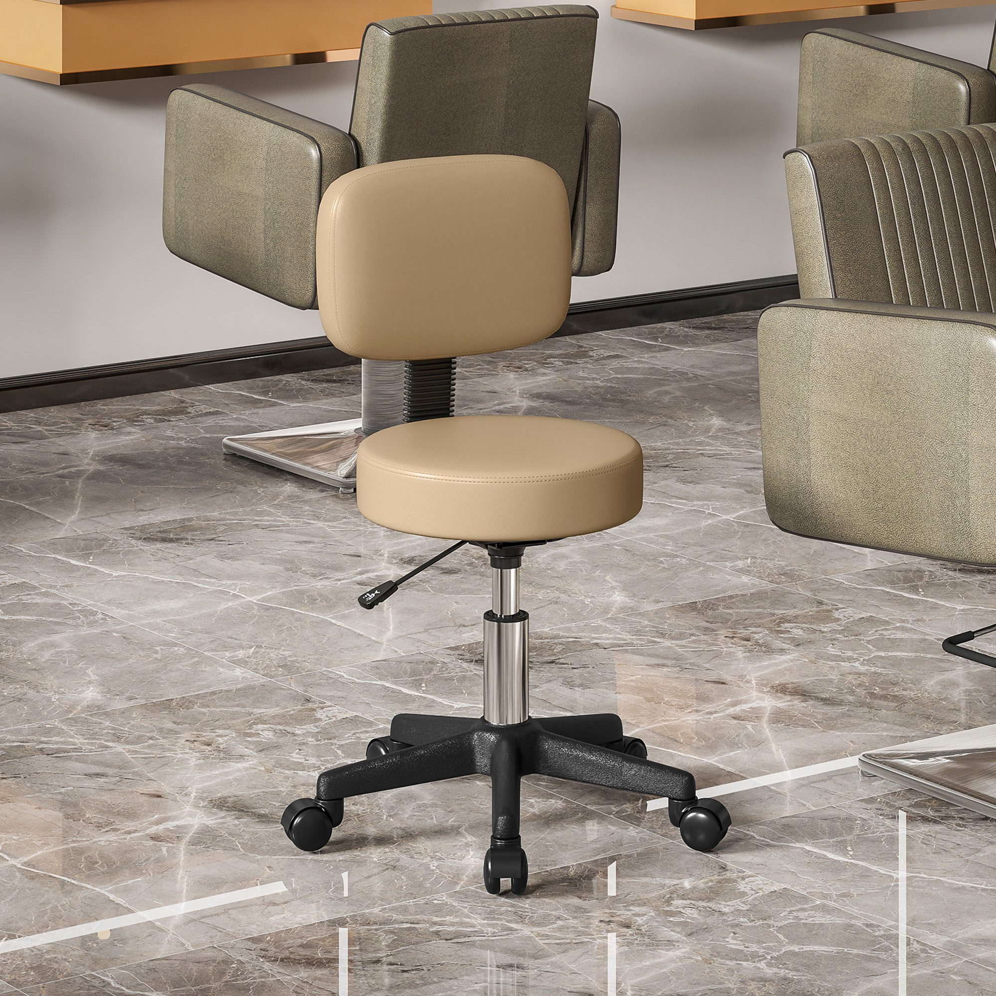 HOMCOM Rollsitz Rollhocker höhenverstellbar mit Rückenlehne (Bürohocker, 1 St., Arbeitshocker), für Büro Salon Massage Spa Hellbraun