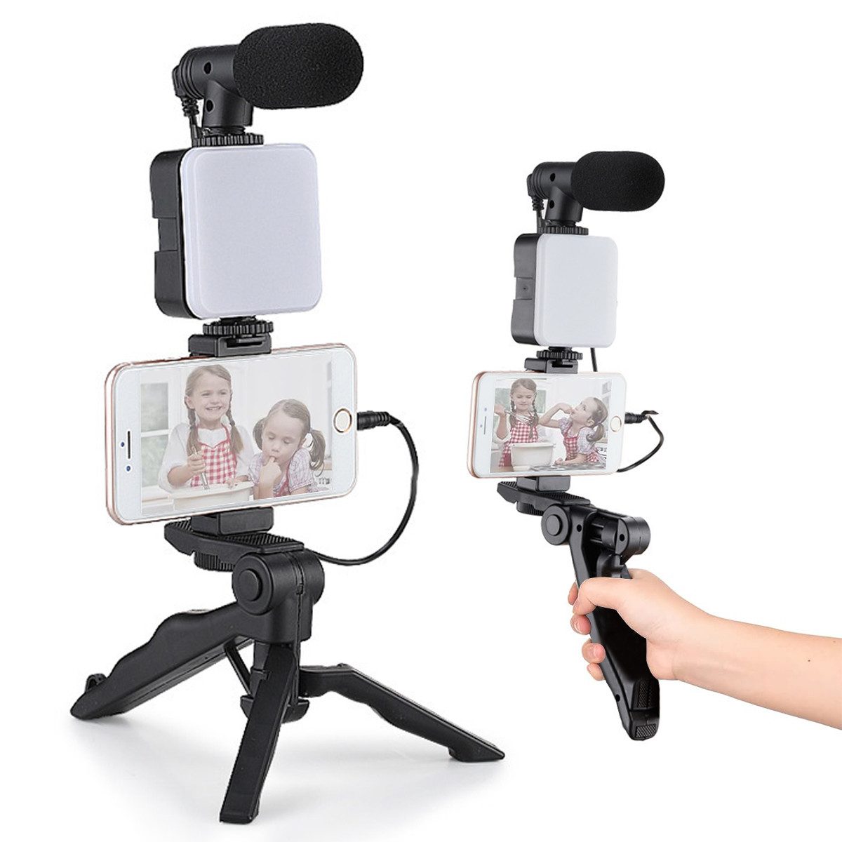 Smartphone-Halterung LEDs Mikrofon Handy Halterung Mini-Stativ Smartphone-Halterung