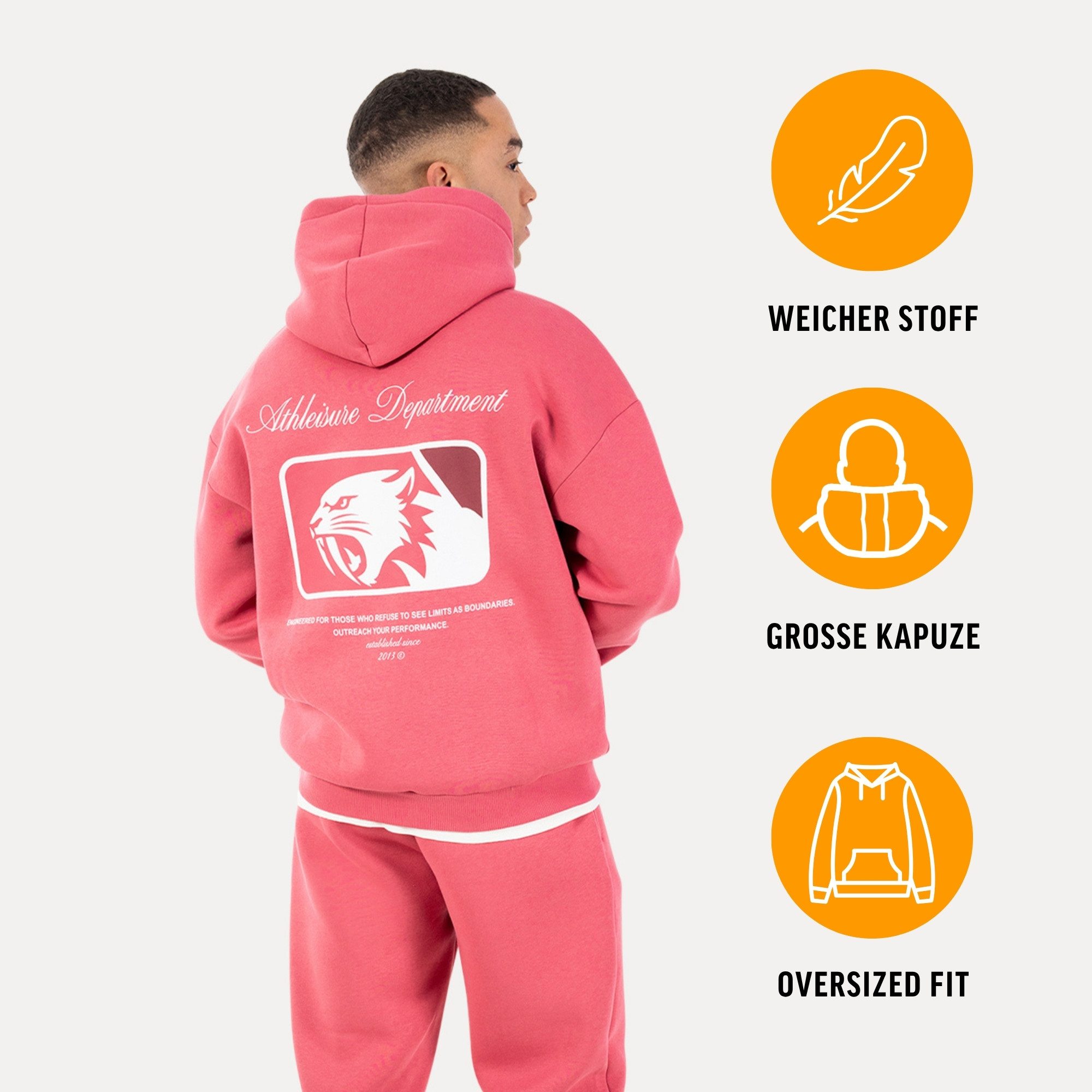 Smilodox Hoodie Striver, Kapuzenpullover Oversized mit Backprint, Kängurutasche Rippbündchen Smilodox Patch Brustprint Streetwear Gym Freizeit