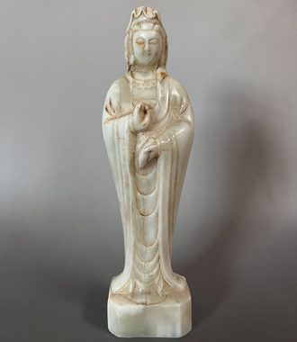 Asien LifeStyle Buddhafigur Kwanyin Buddha Figur Hetian Jade China 19,5 cm