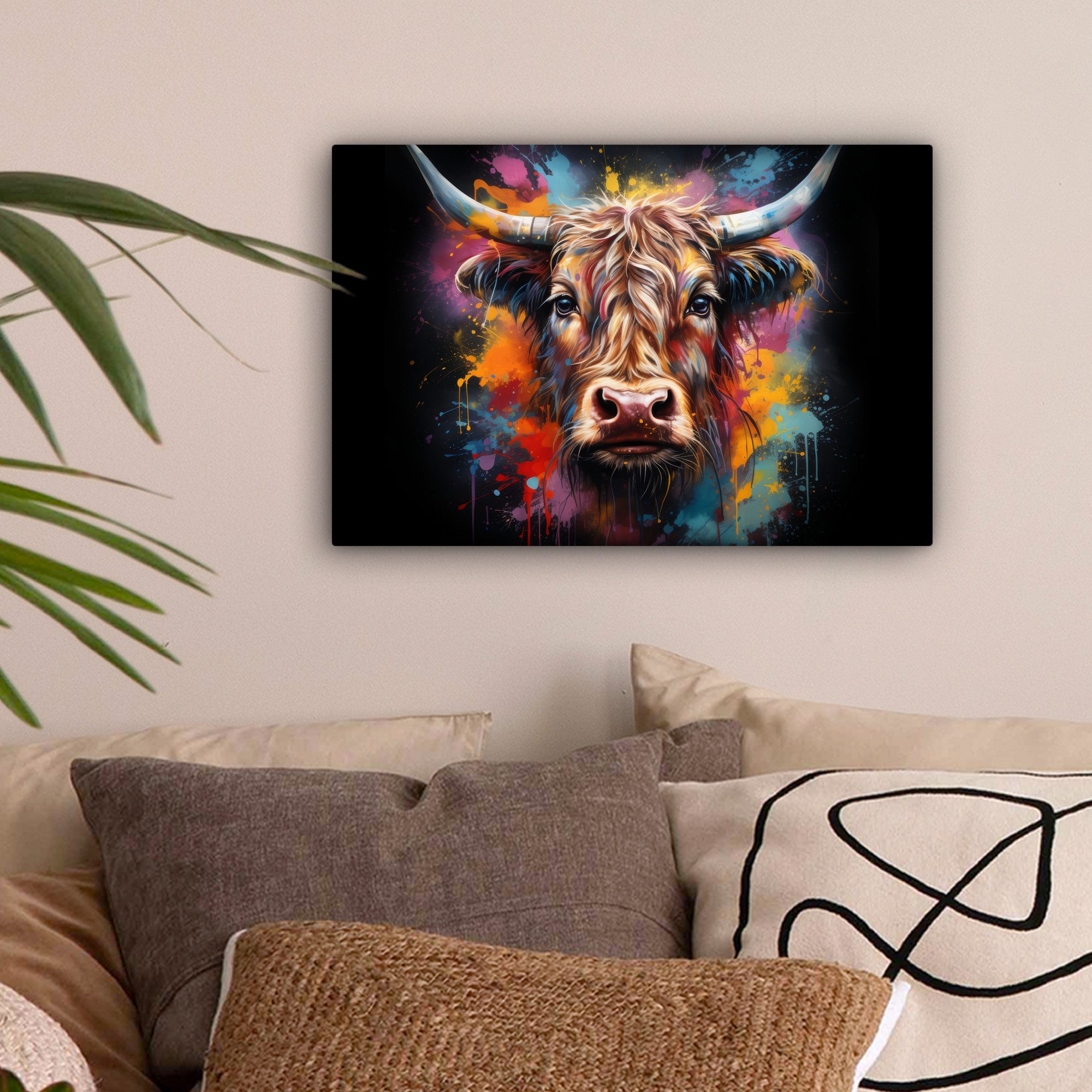 OneMillionCanvasses® Leinwandbild Graffiti - Schottischer Highlander - Schw günstig online kaufen