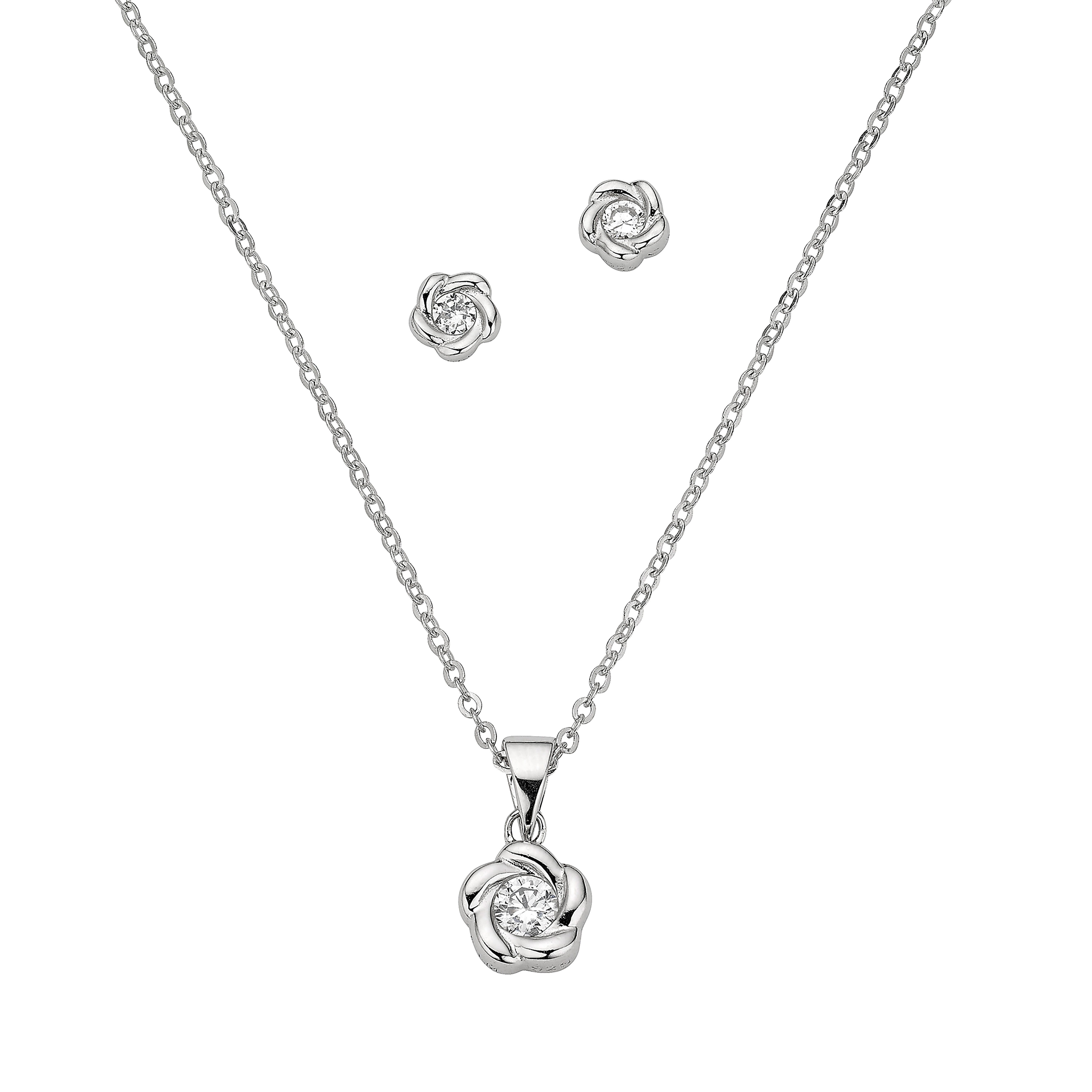 Ohrring und Ketten Set Multipack Schmuck Geschenk Silber 925 Halskette Ohrstecker Blumen