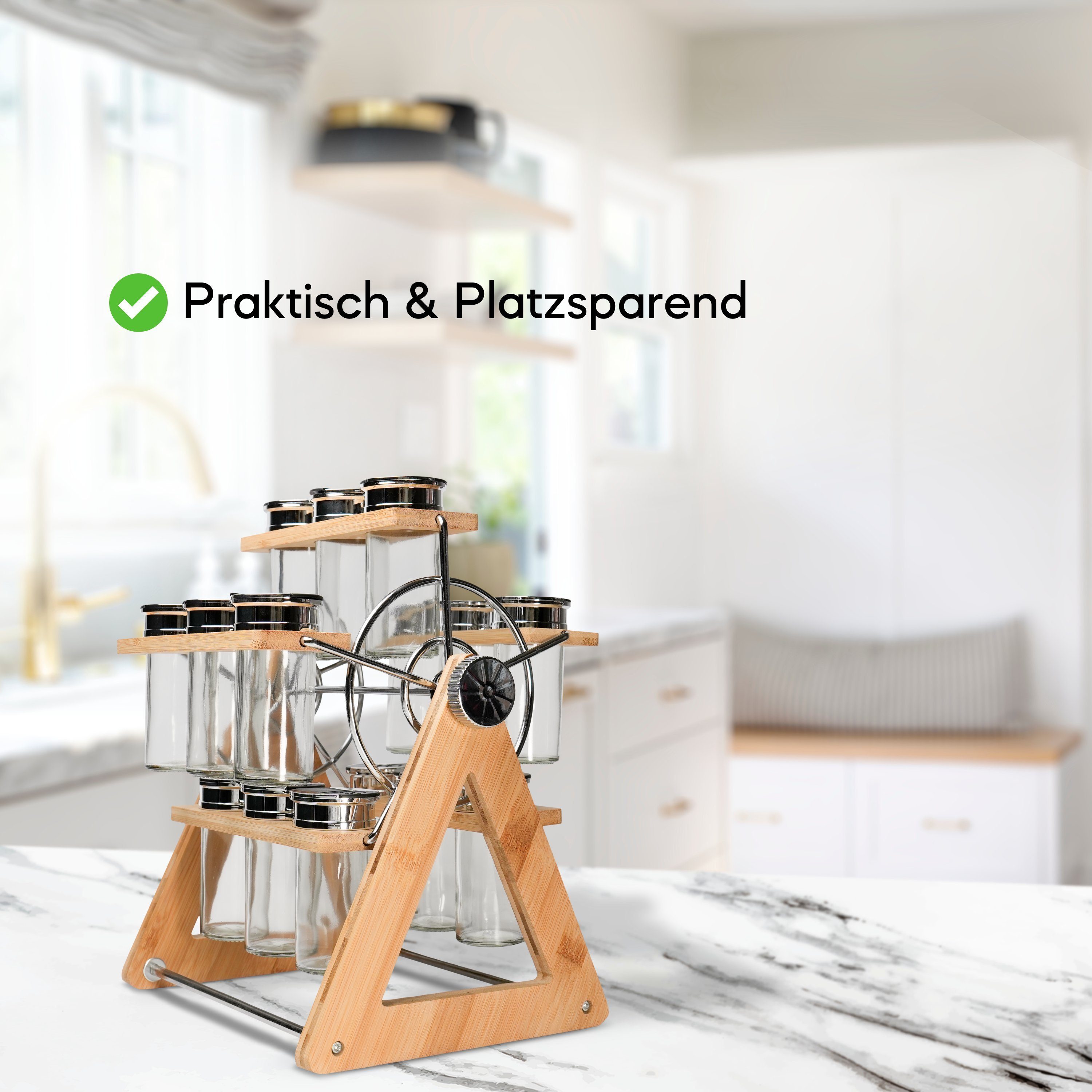 Coradoma Gewürzregal aus Holz Drehbar & Stehend mit 15 Gewürzdosen, Gewürzg günstig online kaufen