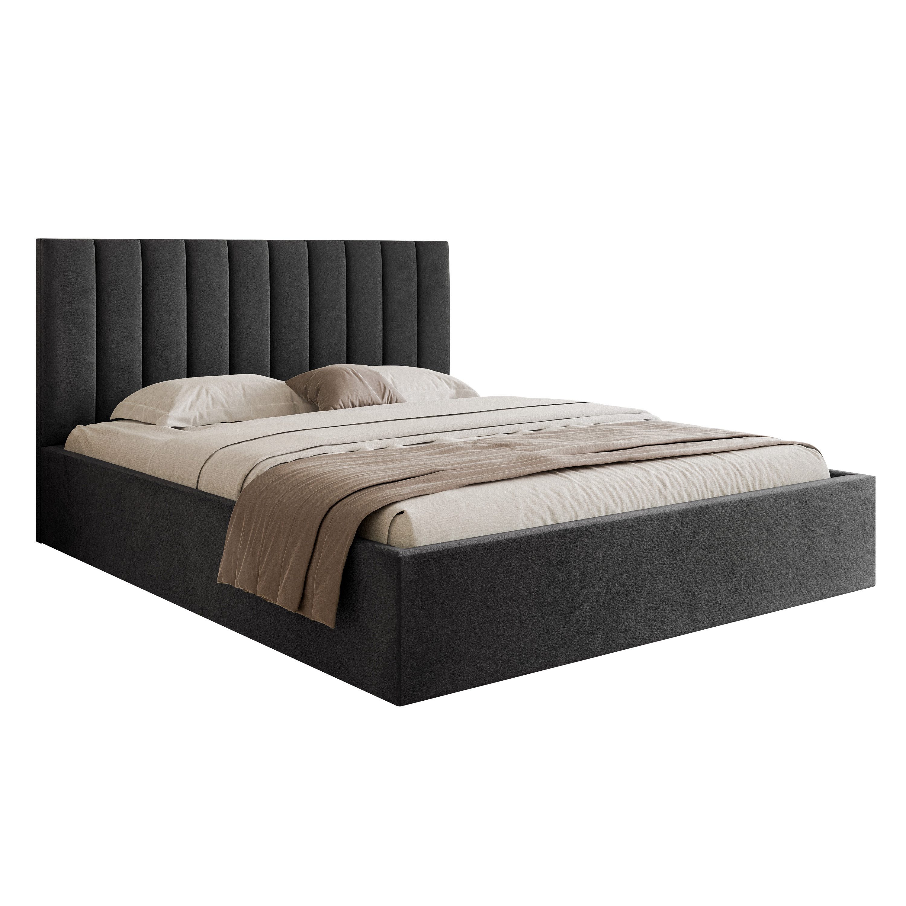 Goldstoff Polsterbett Modernes Bett mit Stauraum günstig online kaufen