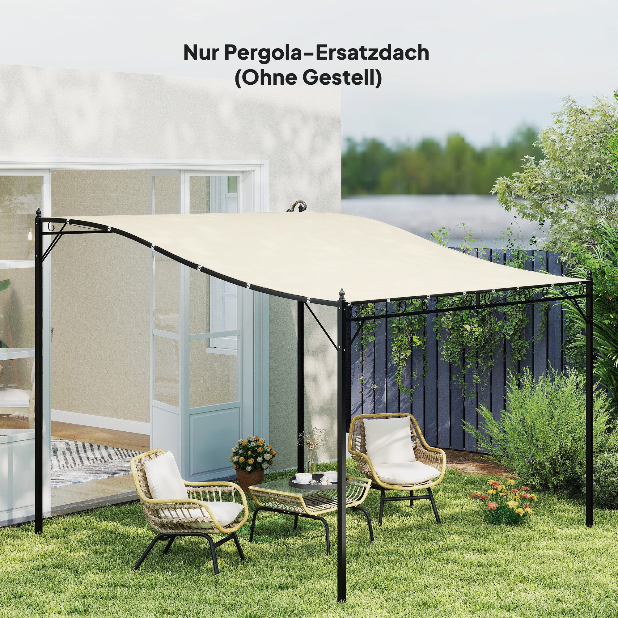 Outsunny Pavillon-Ersatzdach 297 x 243 cm Sonnensegel für Terrassenüberdachung mit UV-Schutz Beige, 297 x 243 cm (Ersatz-Dachplane, Sonnensegel), mit UV-Schutz